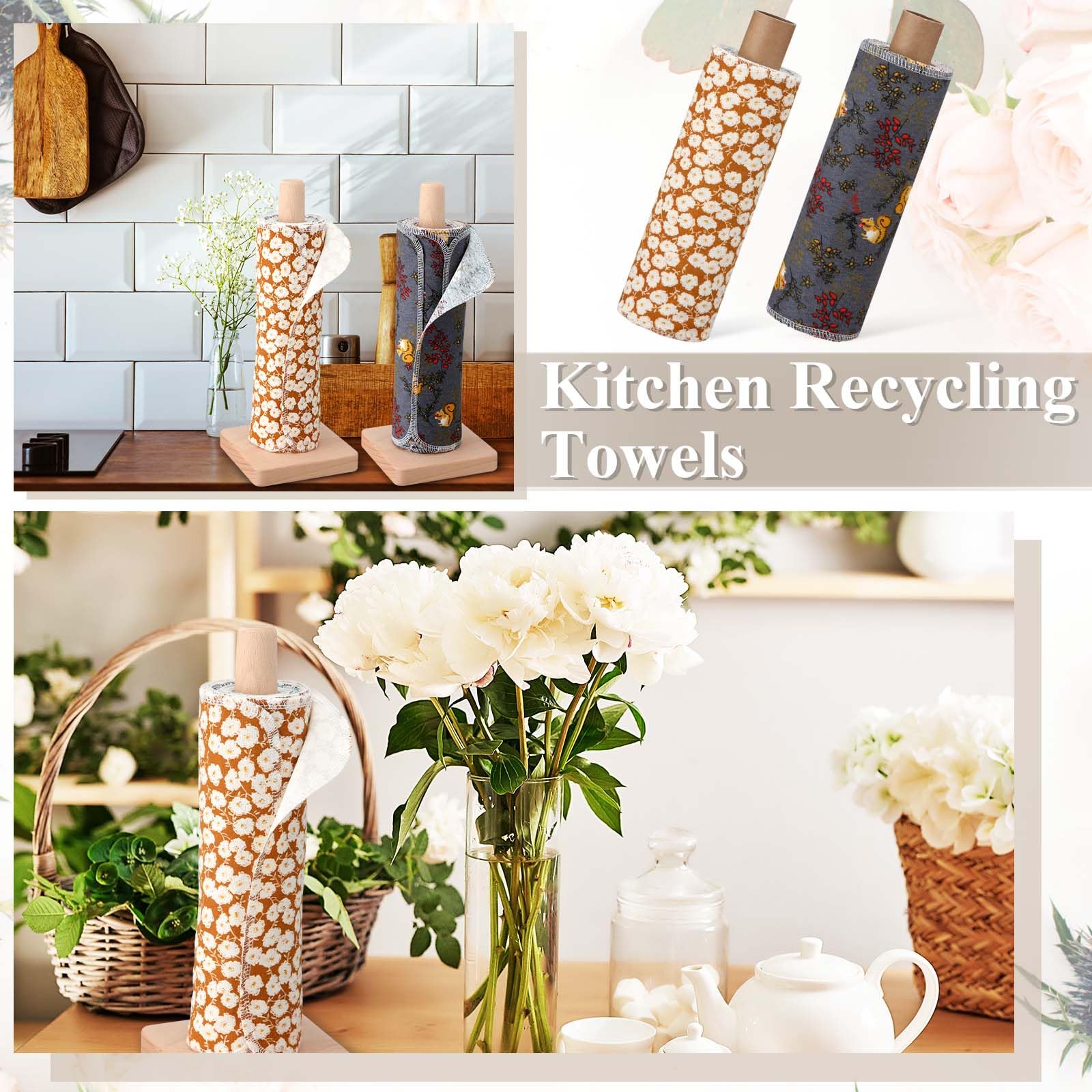 Redbaker 50 toallas de papel reutilizables sin papel, paños de algodón reutilizables, absorbentes, lavables, con rollo, paños de cocina para cocina sin papel (clásico)