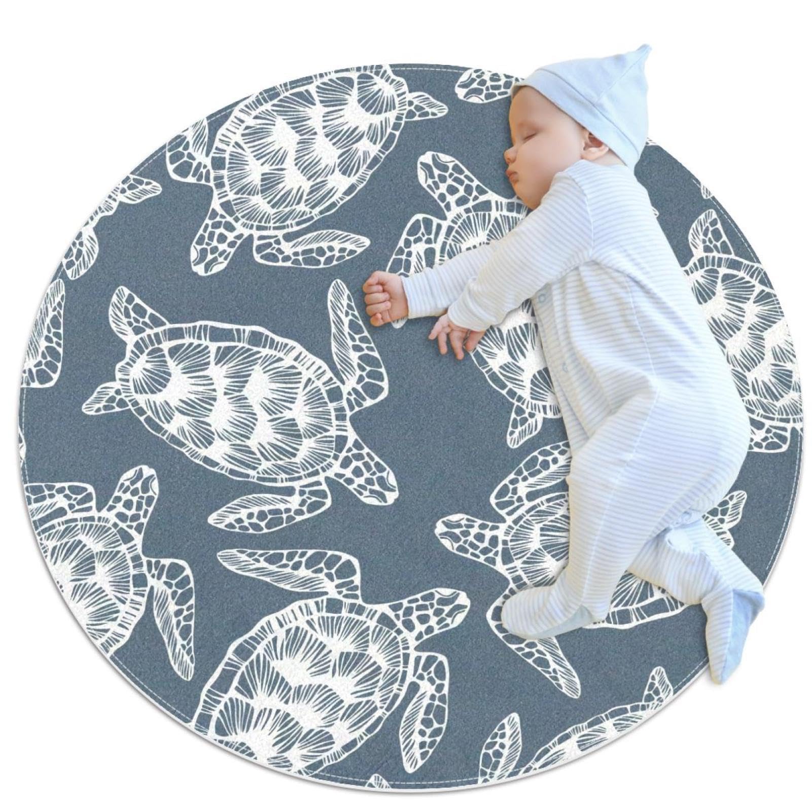 Tapis rond tortue blanche de 1m pour chambre et salle de bain