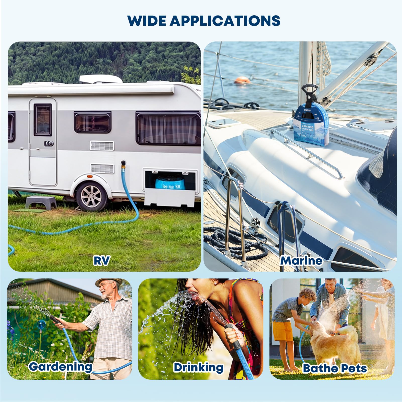 Kohree Tubo dell'acqua per camper da 6,5 m, tubo per acqua potabile di alta qualità per camper, senza perdite, non si piega, tubo flessibile da giardino da 7,6 m, con custodia, design in PVC
