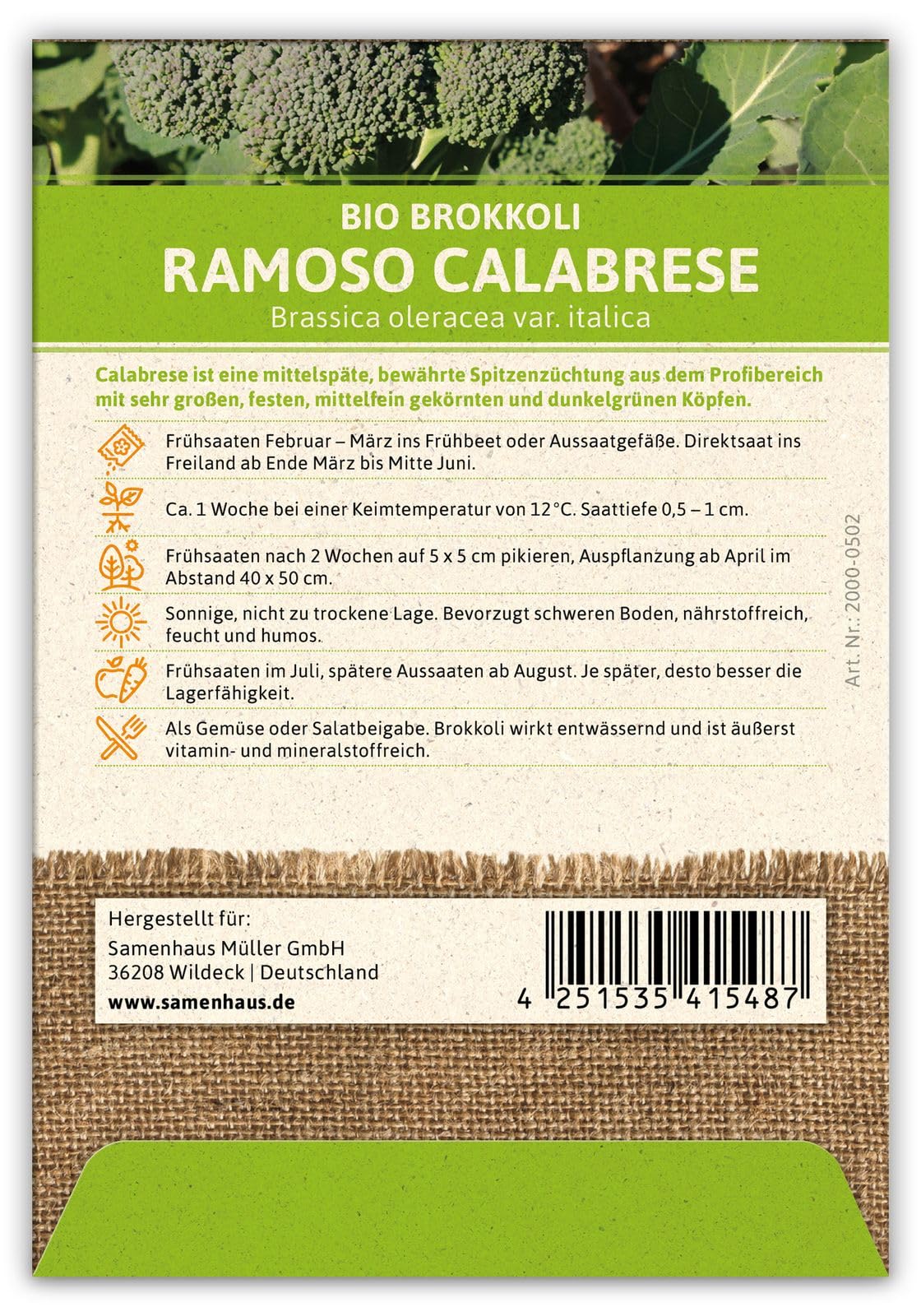 FLORTUS 2000-0502-100x Brokkoli Ramoso Calabrese (100 Stück) (BIO Kohlsamen)