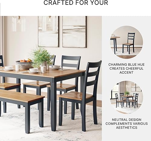 Miniatura 5 de Signature Design by Ashley Gesthaven - Juego de 2 sillas de comedor con marco de madera maciza, color azul y natural