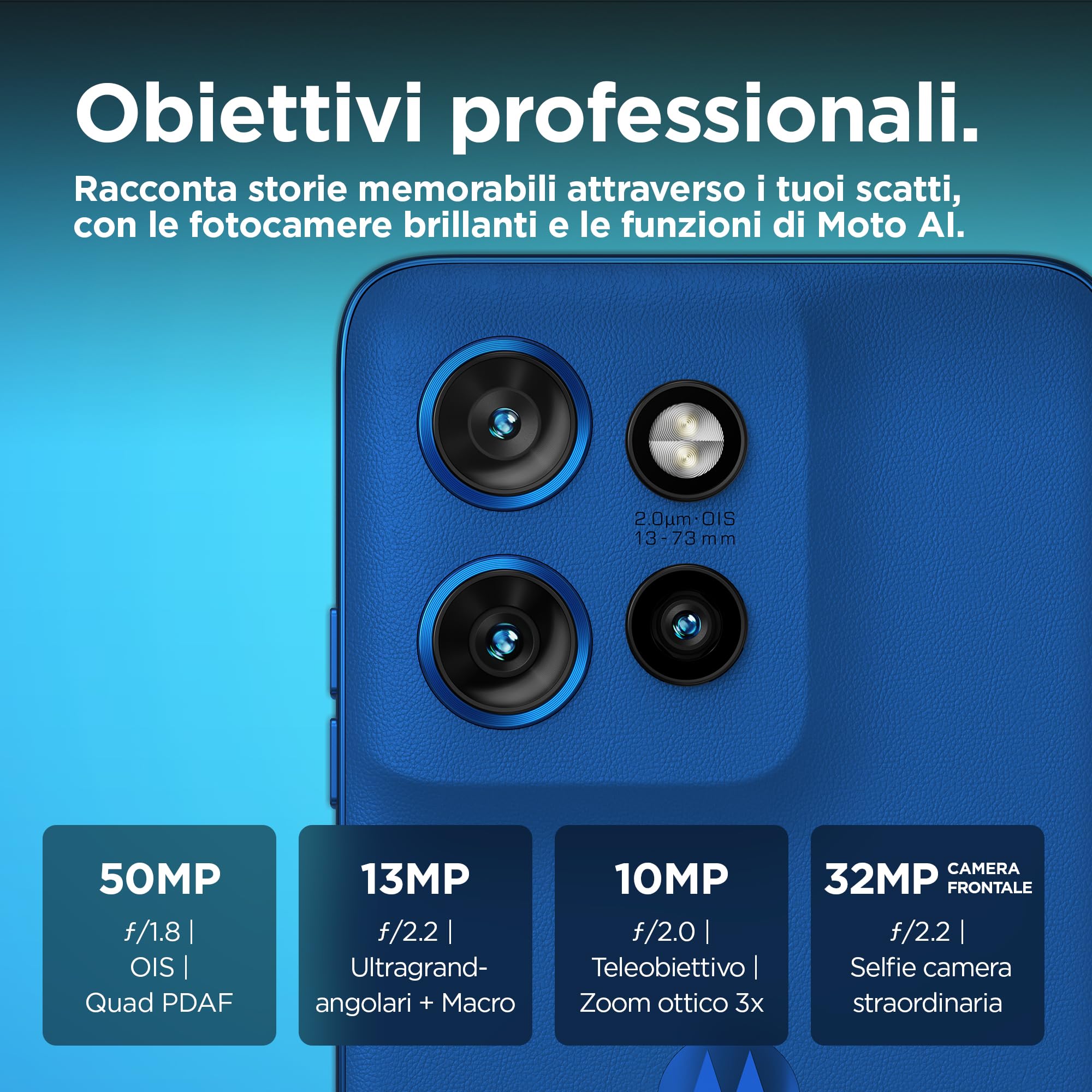 Motorola edge 50 neo (8/256GB, Fotocamera Sony LYTIA™ 700C 50+13+10MP selfie 32MP, Display 6.36" pOLED 120Hz, IP68, MediaTek MTK 24M, batteria 4310mAh, ricarica 68W, Android 14), PANTONE Nautical Blue