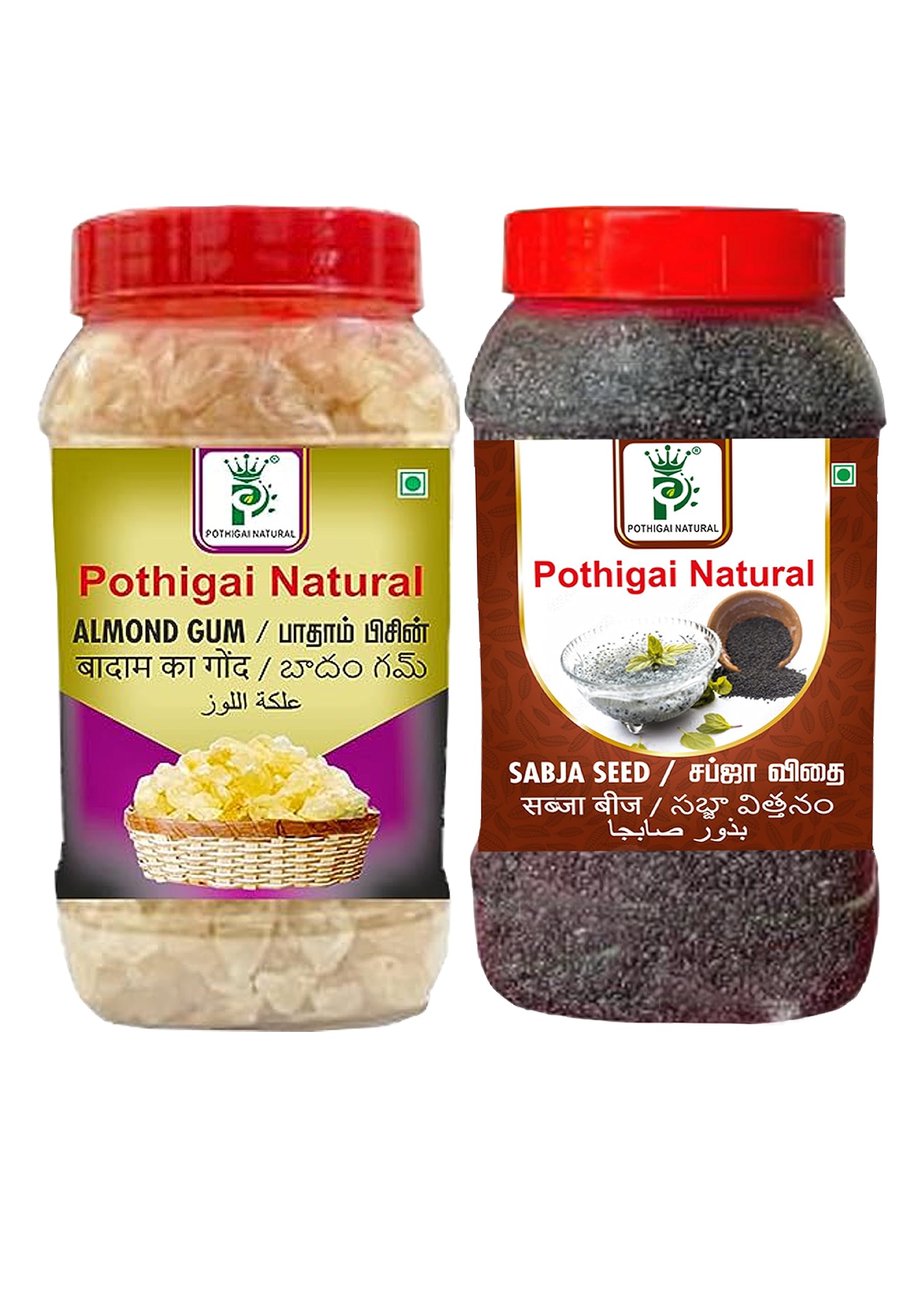 Pothigai Natural Combo Almond Gum/Badam Pisin/Badam Gum 500grams+Sabja Seeds 500grams -100% Natural-Body Coolant,Tasty & Delicious Drink (Pack of 2) (B0CF8V13BN) Amazon Price History, Amazon Price Tracker