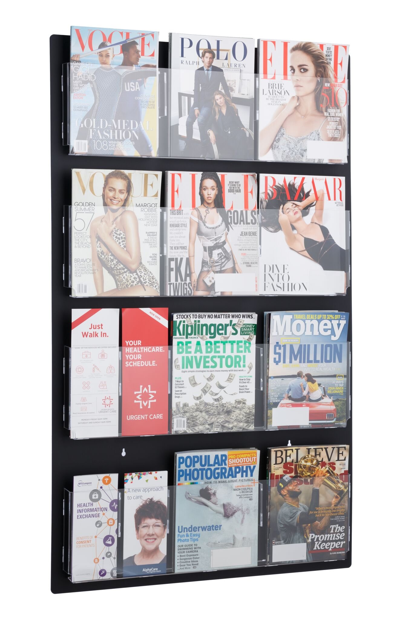 Photo 1 of Adir Acrylic Brochure Holder Wall Mount - Adjustable Hanging Magazine Rack Literature & Brochure Holder for Home, Office, Waiting Room Display (29'' x 48'' Black) 29" X 48" Black