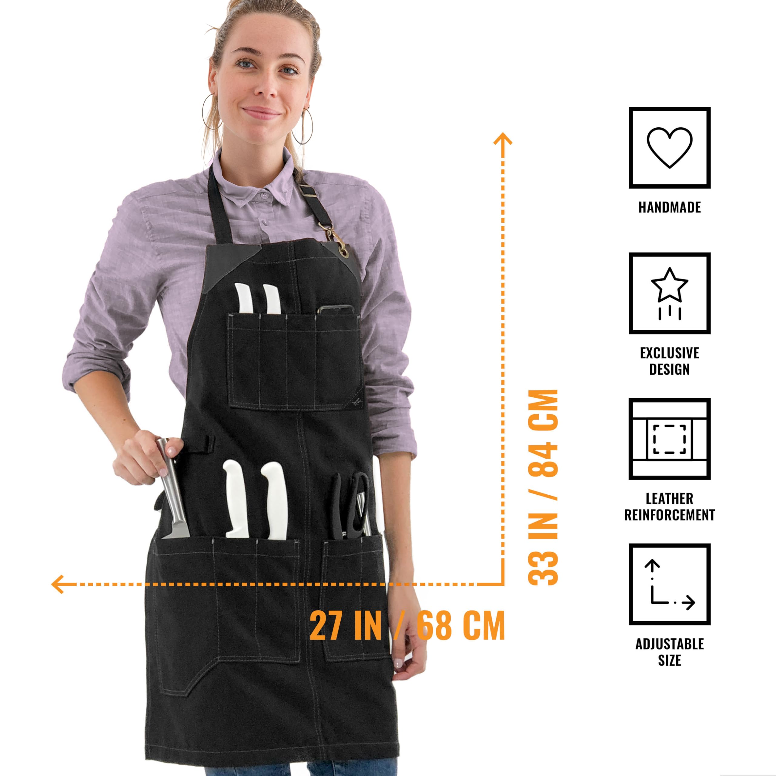Knife Roll Apron Heavy Duty Canvas Leather Support Black | Heavy Duty Canvas Leather Support Folds into a Knife Roll Pro Chef BBQ Butcher Bartender Tool product thumbnail 5