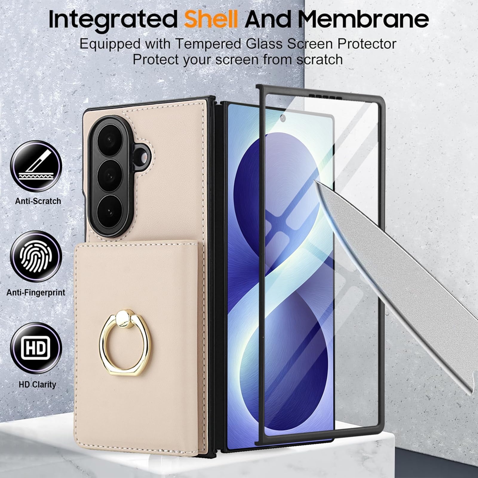 Custodia Pelle Per Samsung Galaxy Z Fold 8 Ultra, Anello Carte Sottile