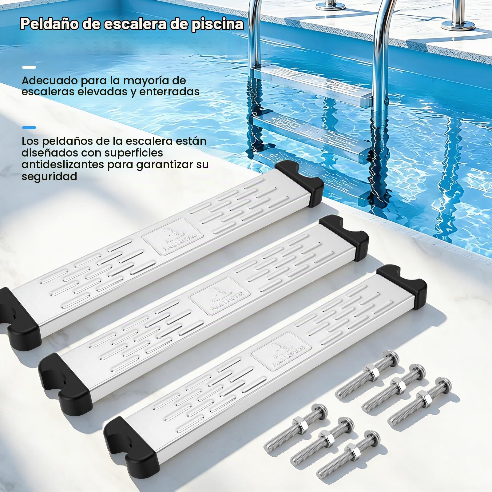 Escalones Escalera Piscina, 3 Piezas Peldaños Pedal Anti Deslizante Acero Inoxidable Escalón Antideslizante Piscina Accesorio General Antideslizante para Escalera Piezas Pedal