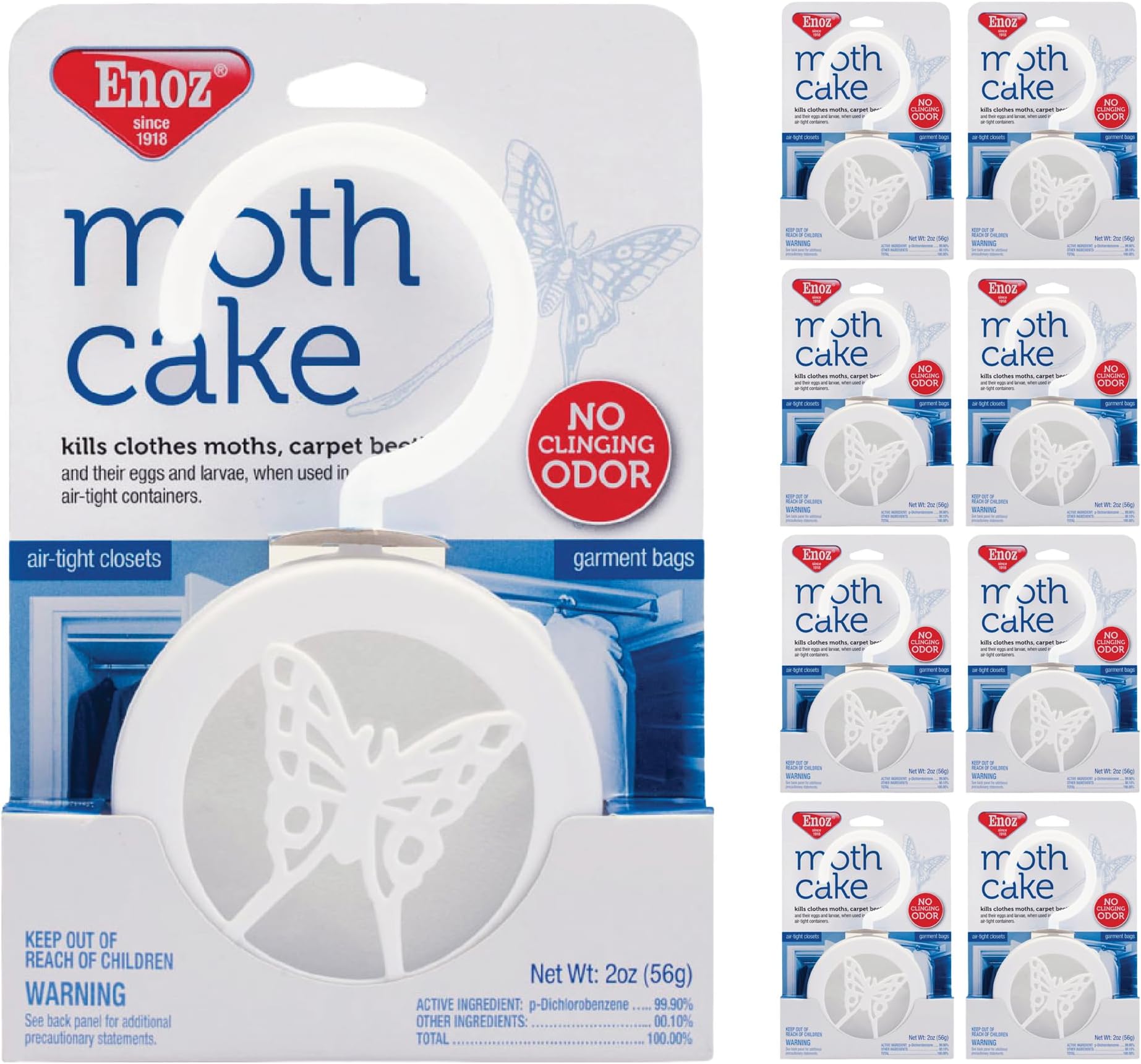Moth Cakes โ 8 Pack โ Easily Hangs in Closets & Garment Bags โ Kills Clothes Moths, Carpet Beetles, Eggs & Larvae โ Treats 6.25 Cubic Feet