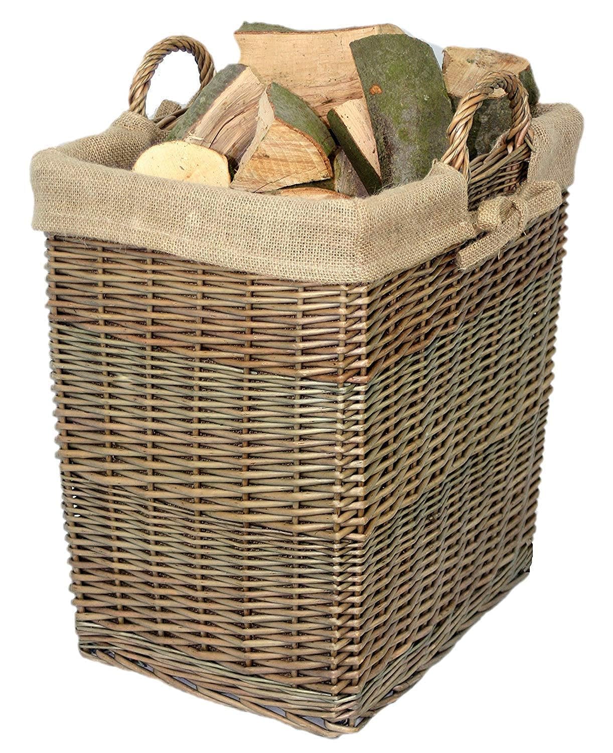 Antique Wash rectangulaire en osier Panier à bûches avec doublure