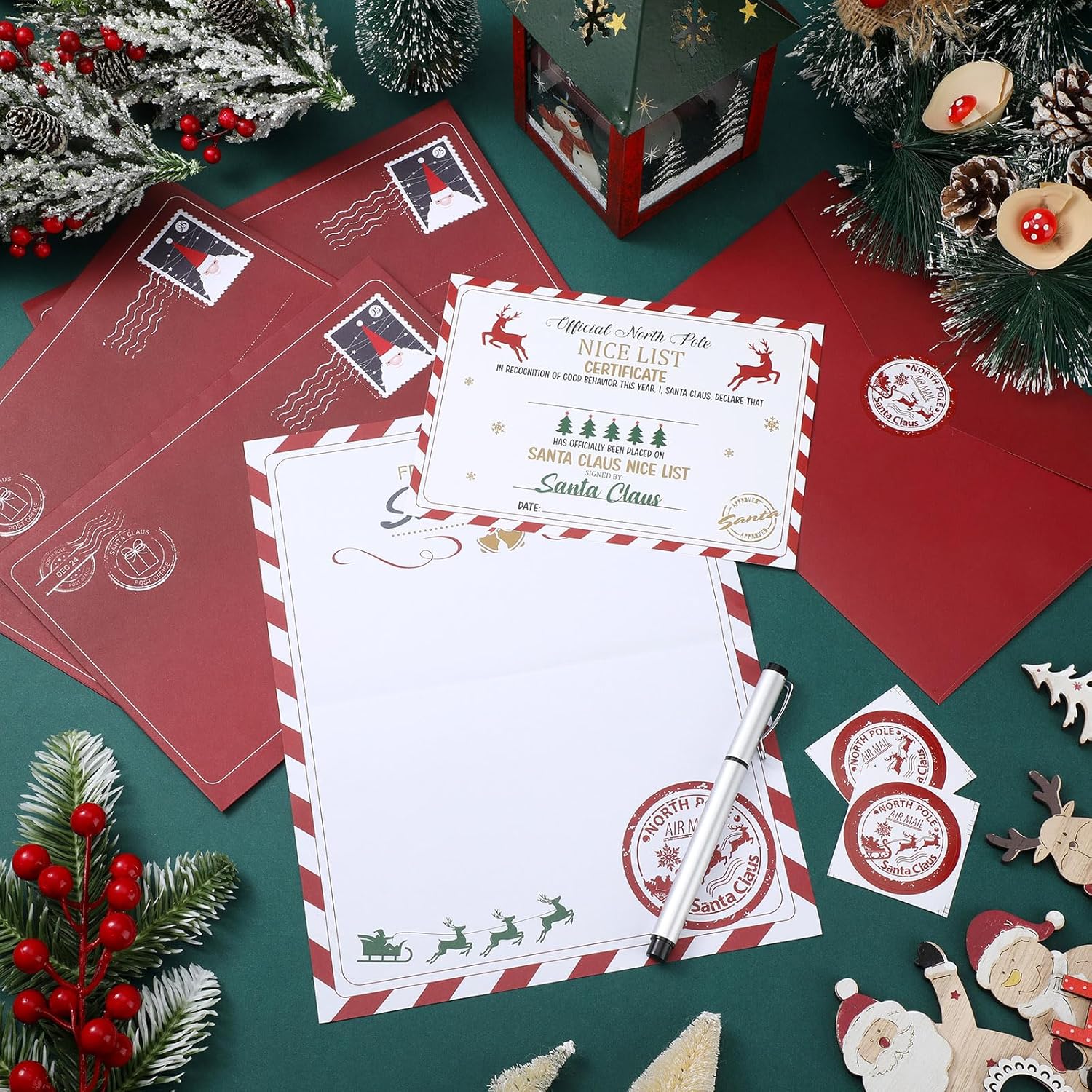 Tinlade 12 Sets Christmas Official Letter and Certificate from Santa Claus Including Nice List Certificate North Pole Writing Letter Christmas Stickers Envelopes for Family(Santa Claus)