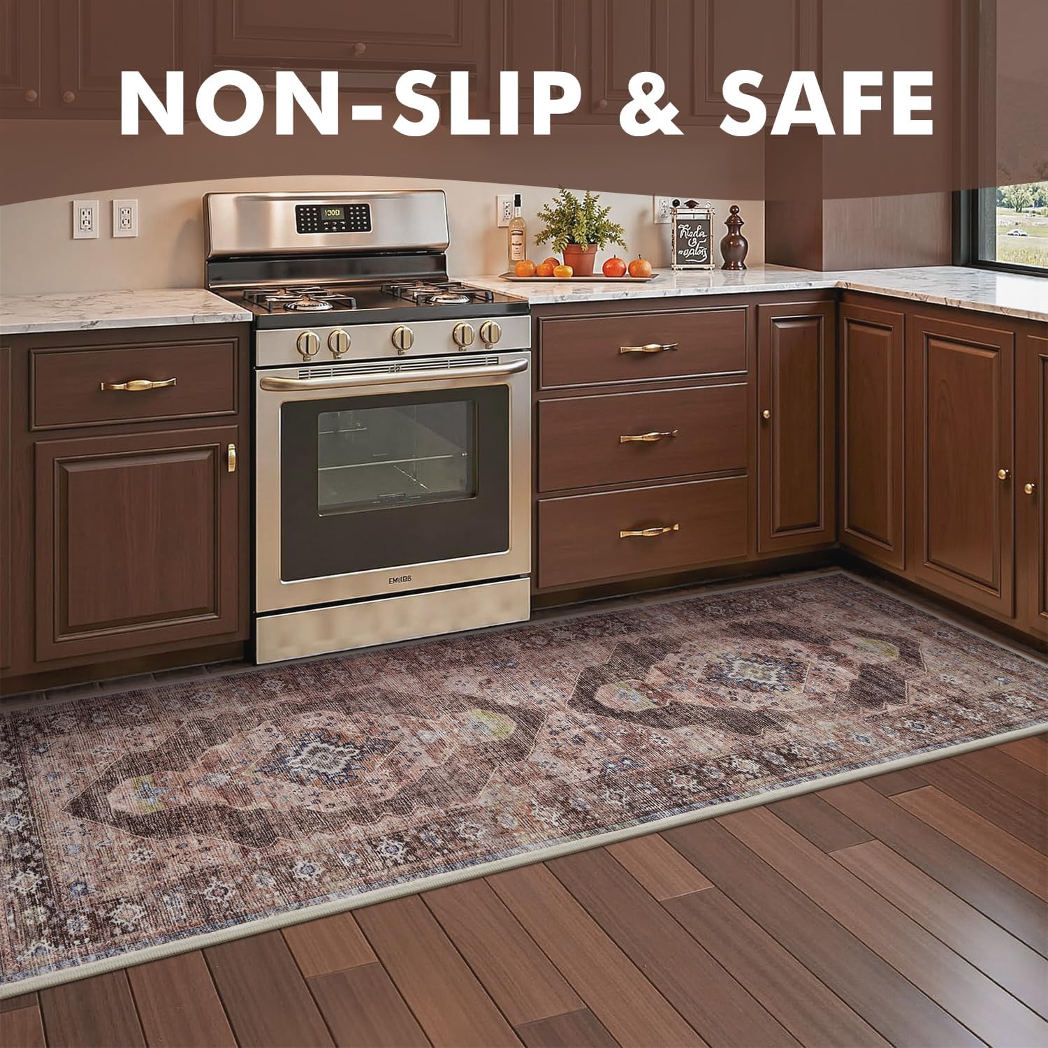 2x6 ft Bedroom Runner Rugs for Hallways Non Slip Hallway Runner Rugs Washable Kitchen Runners Rug Entryway Laundry Room Rug Dresser Runners Long Pink Brown