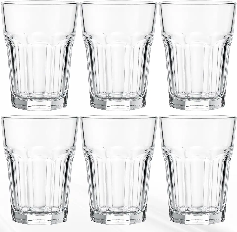 Jogo com 6 Copo de Vidro Grande Bristol Long Drink 410ml - Kit 6 Unidades - Multi Facetado - Elegante, Robusto Vidro 4mm