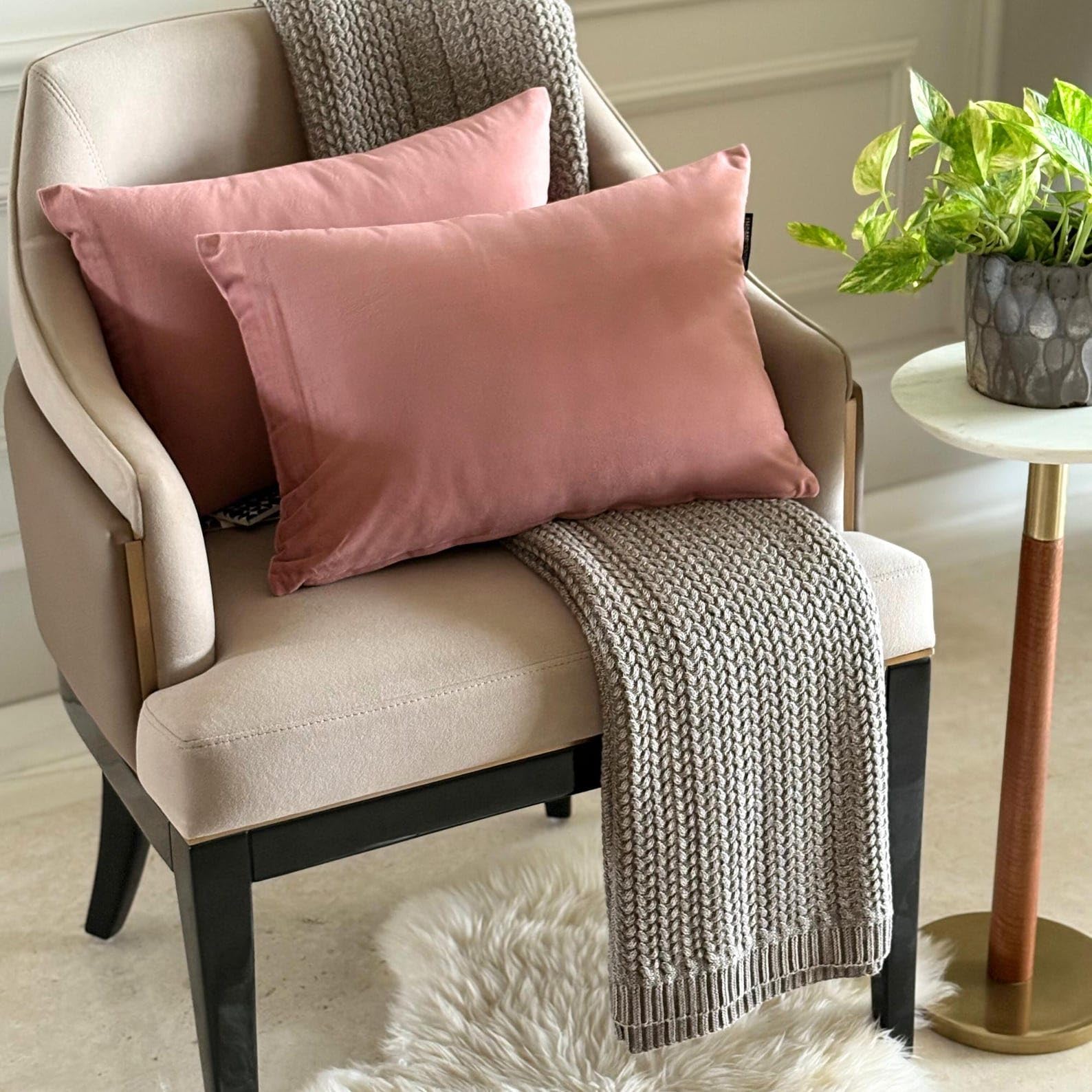 Rose blush Luxe Housse de coussin lombaire 50 x 70 cm | Paquet de 2 Moderne Velours Housse de coussin Solide | Plaine Taies d'oreiller pour canapé, sofa et lit - Blush Pink Velvet Dream