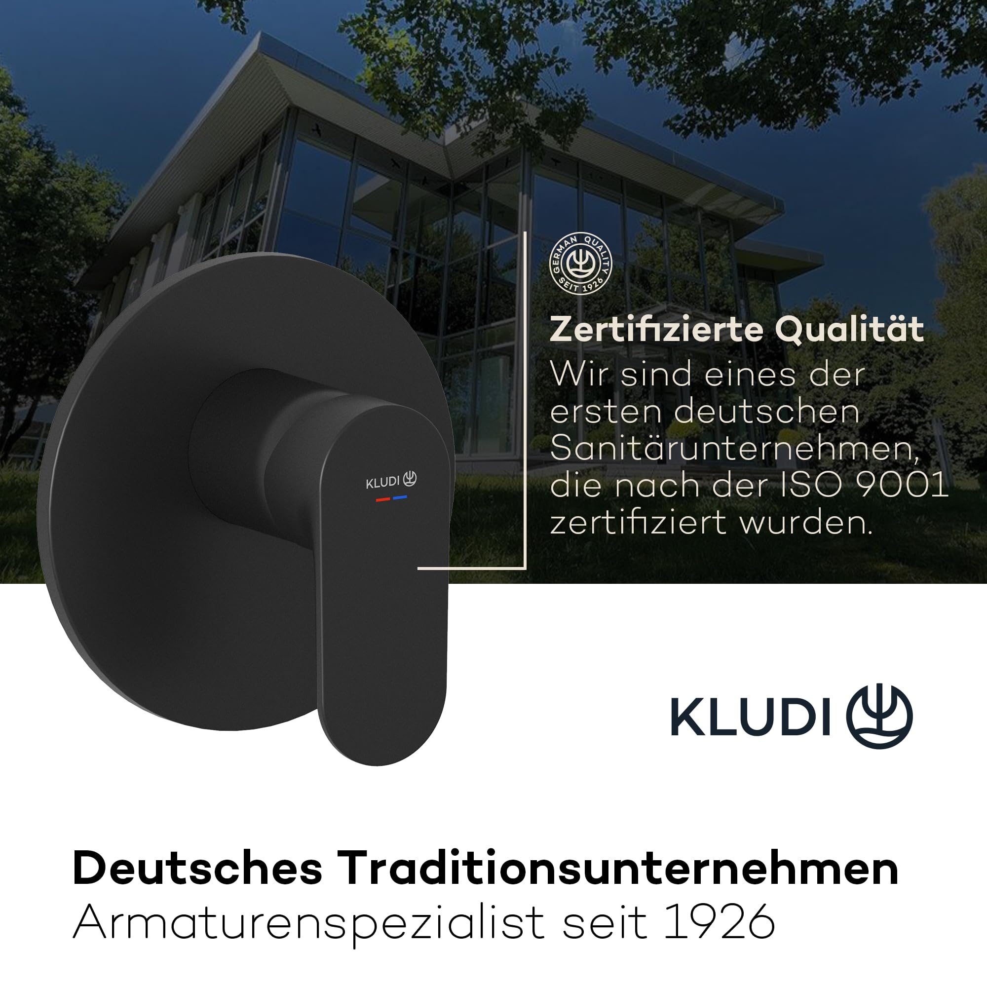 KLUDI -X1 podtynkowa armatura prysznicowa z ogranicznikiem ciepłej wody, bateria prysznicowa z wysokiej jakości ceramicznym wkładem do łazienki, czarna matowa, wymagane akcesoria KLUDI Slimbox (art.