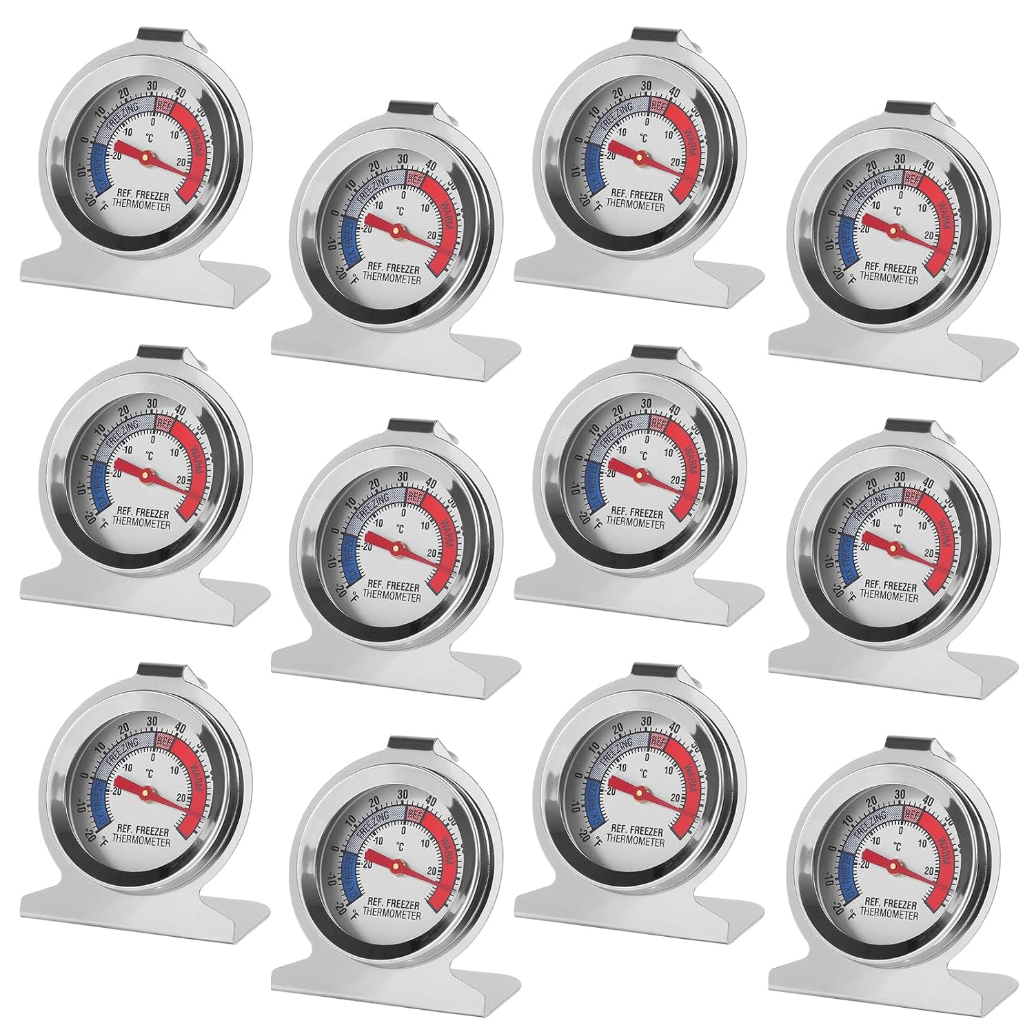 12Pcs Refrigerator Thermometer -30~30°C/-20~80°F Fridge Analog Freezer Thermometer Stainless Steel Large Dial Temperature Gauge for Home, Kitchen, Restaurants Refrigerator