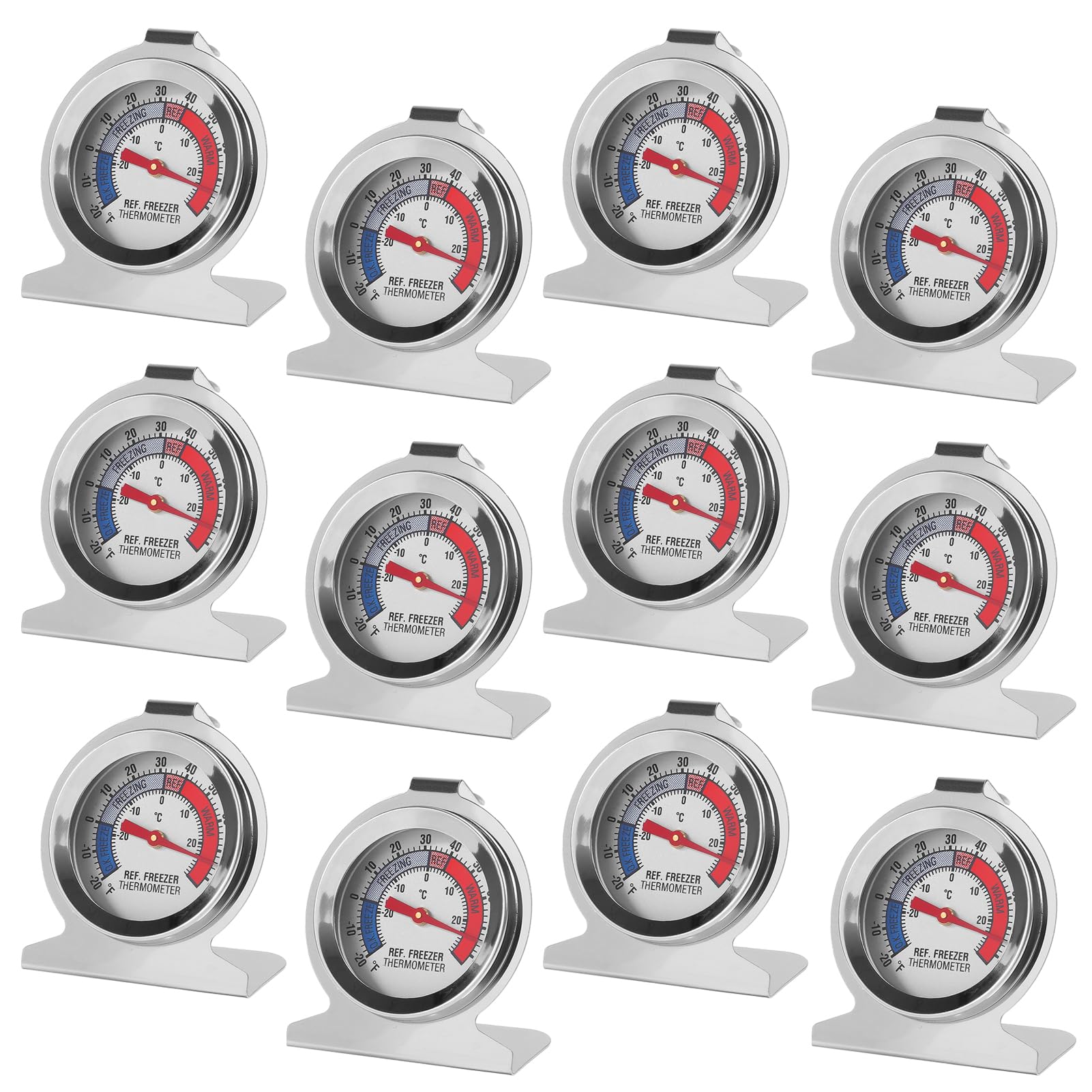 12Pcs Refrigerator Thermometer -30~30°C/-20~80°F Fridge Analog Freezer Thermometer Stainless Steel Large Dial Temperature Gauge for Home, Kitchen,