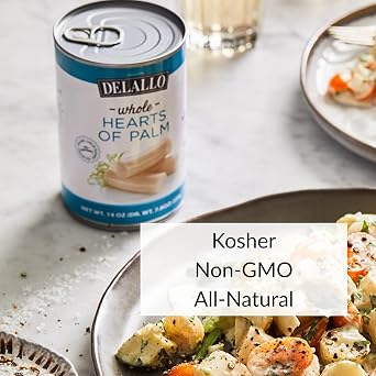 DeLallo Whole Hearts of Palm, All Natural, Harvested in South America, Low Fat and Low Calorie, Unique Canned Vegetable for Topping Salads and Snacking, Non-GMO, Kosher, Gluten-Free, 14.1 oz Can, (6 Pack)