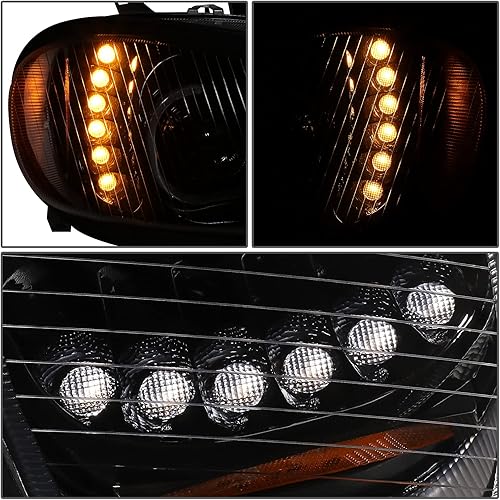 Miniatura 6 de DNA MOTORING HL-HAY-015-BK - Par de faros delanteros de señal de giro DRL con doble LED Halo, proyector de haz altobajo, compatible con Freightliner