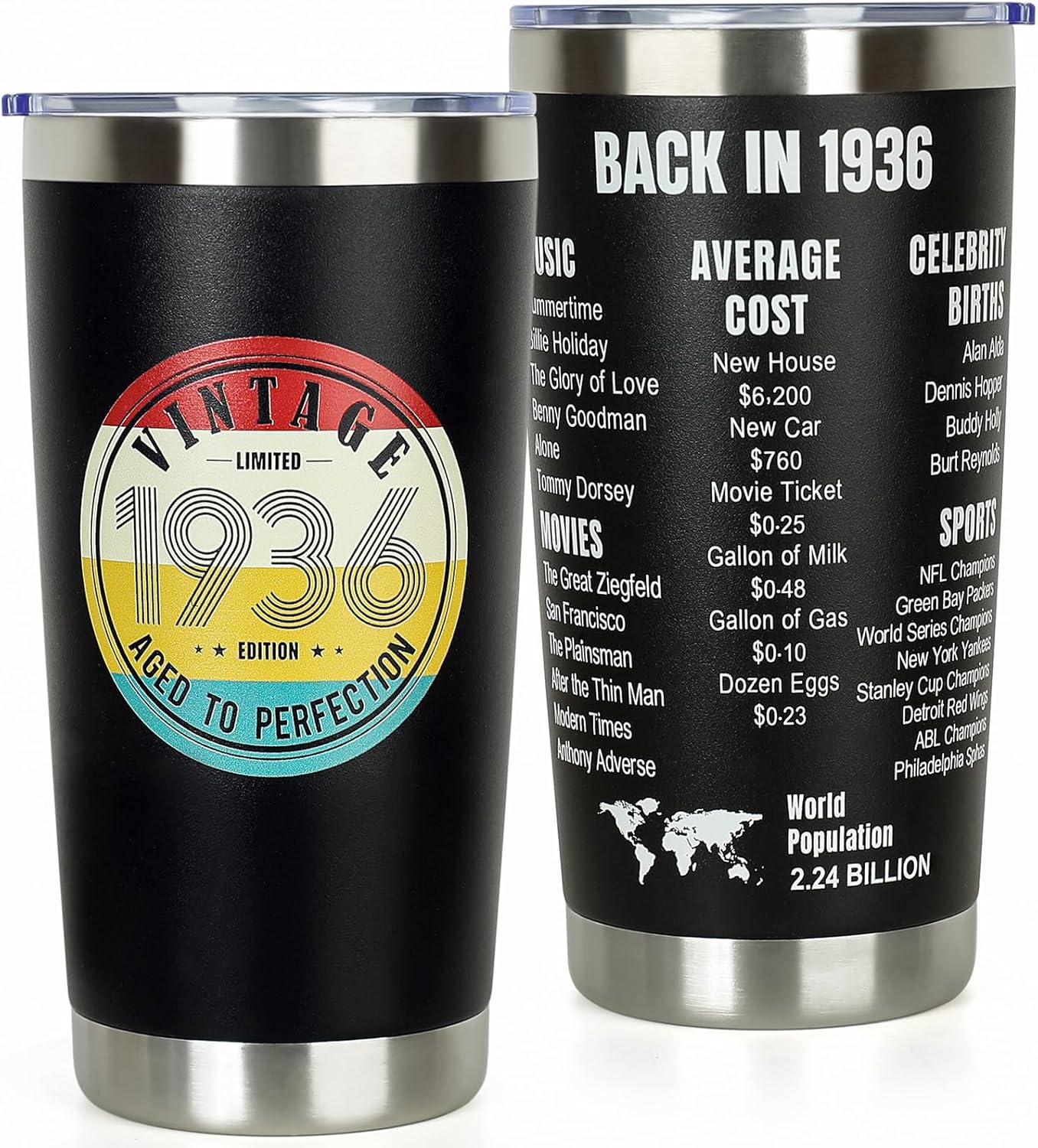 DECZHIYU 90th Birthday Gifts for Men Women - 1936 90th Birthday Decorations Gifts Ideas for Him Her - 90 Year Old Birthday Gift for Men Women Turning 90 Gift Ideas - 20oz Stainless Steel Tumbler