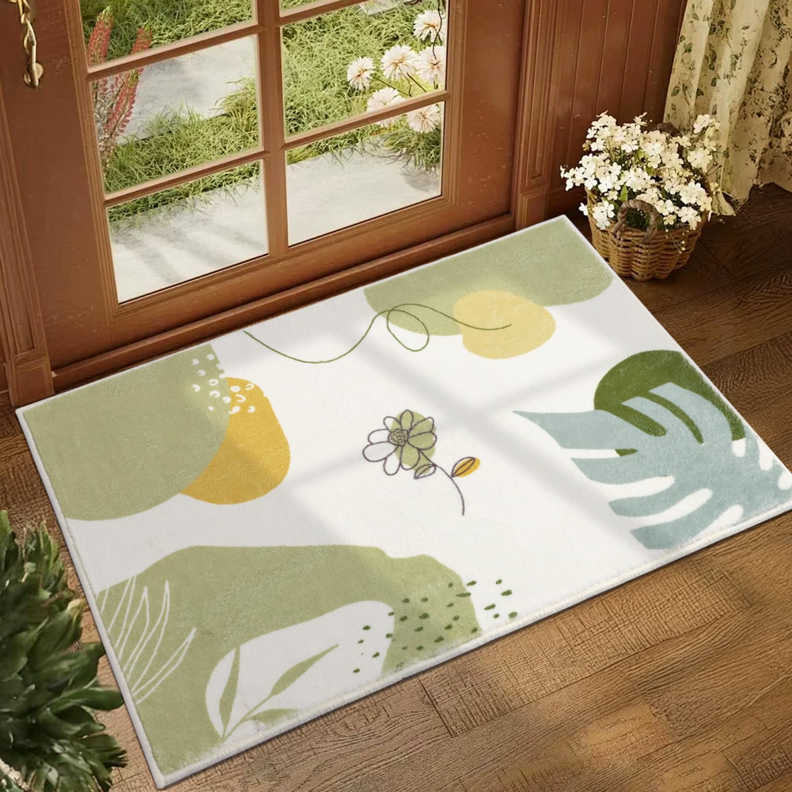 TUKDAK Home Alfombra para la Sala de Estar Lavable Suave Pila Corta, Alfombra Dormitorio Moderna Antideslizante, Alfombra Pelo Corto, Alfombra de área Abstractas Interiores (Verde, 40x60cm)
