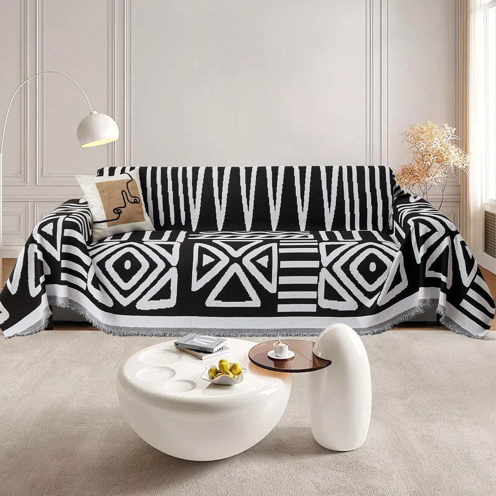 SHANNA Boho Sofa Cover for 2 3 4 Seater, Chenille AB Sided Slipcover for Corner Sofa, All-Season Protection Couch Cover for Dogs, Couch Protector Loveseat Futon Cover L Shaped Sofa Cover with Tassel โ image 1