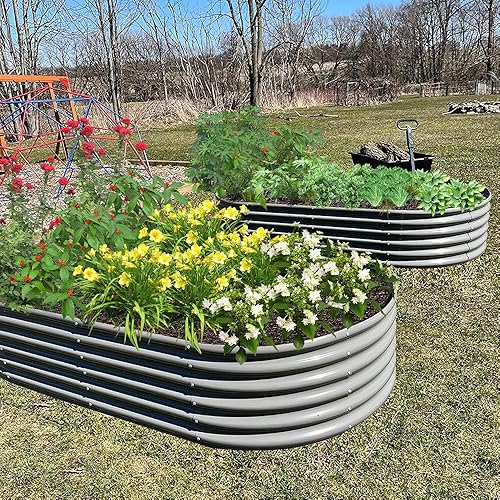Miniatura 6 de A ANLEOLIFE Jardineras elevadas galvanizadas de 8 x 4 x 1.5 pies para exteriores, maceta ovalada grande de metal para plantar verduras, flores,