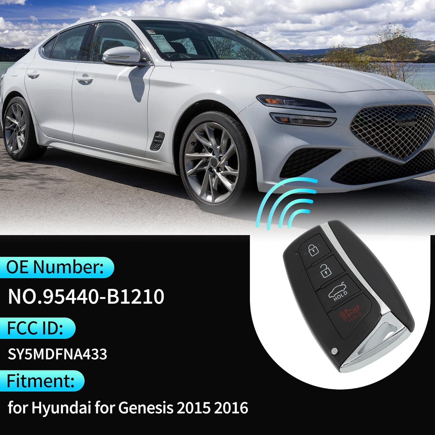 X AUTOHAUX SY5MDFNA433 434 MHz Replacement Keyless Entry Remote Smart Key Fob for Hyundai for Genesis 2015 2016 No.95440-B1210 4 Buttons