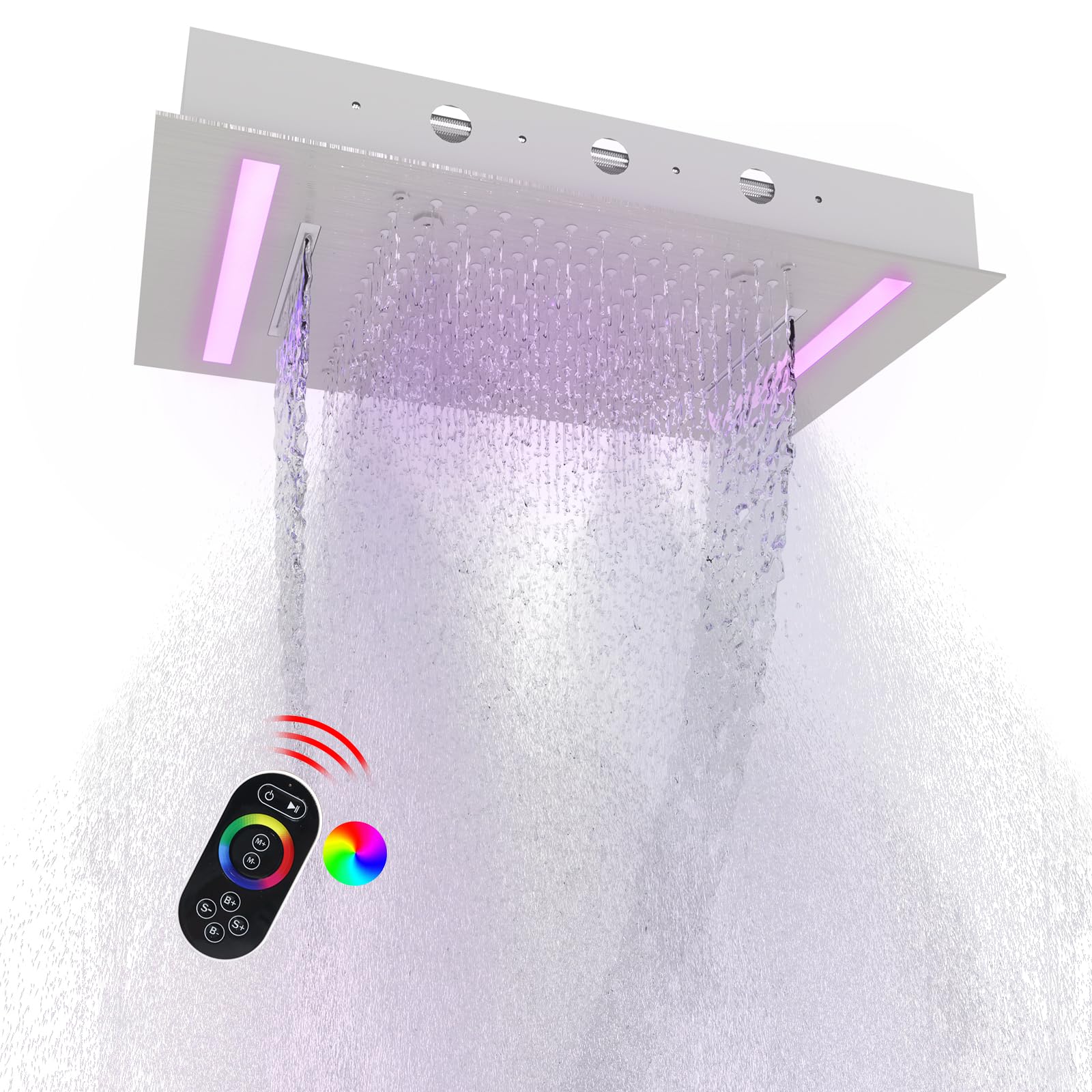 HOMEDEC 14x20inch 3 Modes Rain Shower Head High-Pressure Shower Head, 3 Functions Rainfall Spray Waterfall Shower Water Filter, Brushed Nickel