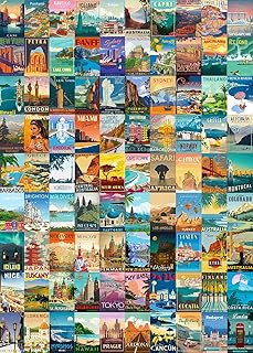 Puzzles for Adults 1000 Piece Vintage World Travel, Eiffel Tower Landscape Poster Puzzle Landmarks, Scenic Jigsaw Puzzles ...