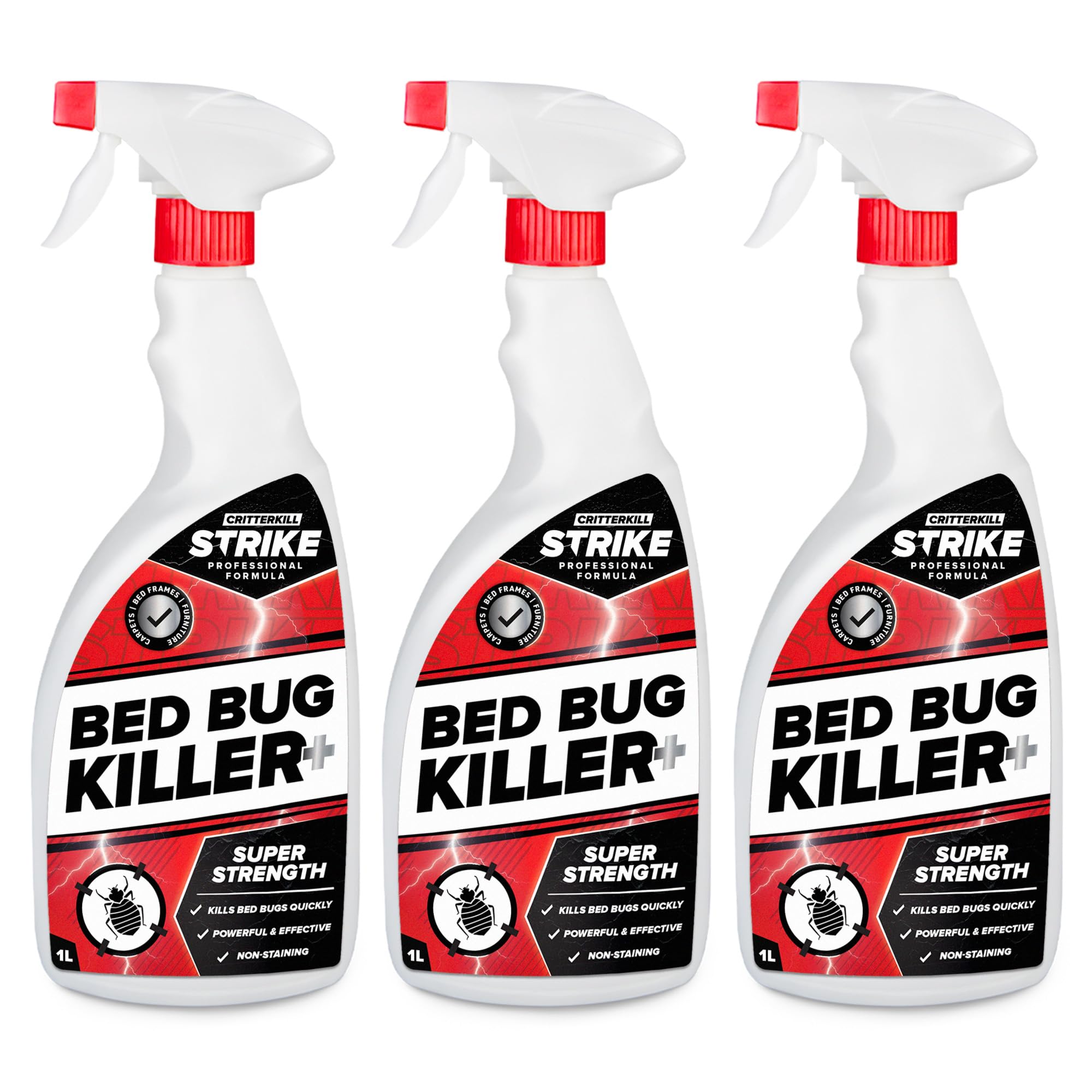 CritterKill Strike Bed Bug Killer Spray 1L - Kills Bed Bugs Quickly - Safe for Use in Bedrooms - Dual Active Ingredients for Better Results (3)