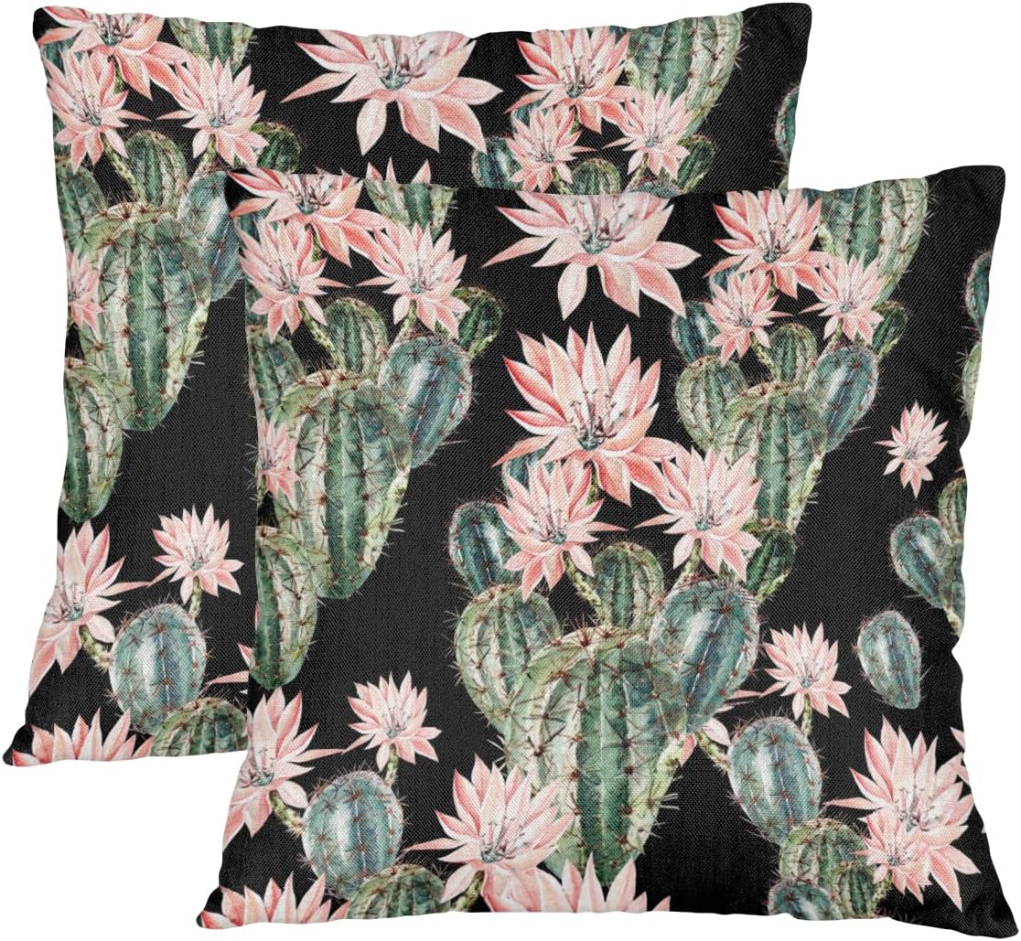 Watercolor Pattern Cactus Linen Throw Pillow Covers 16X16