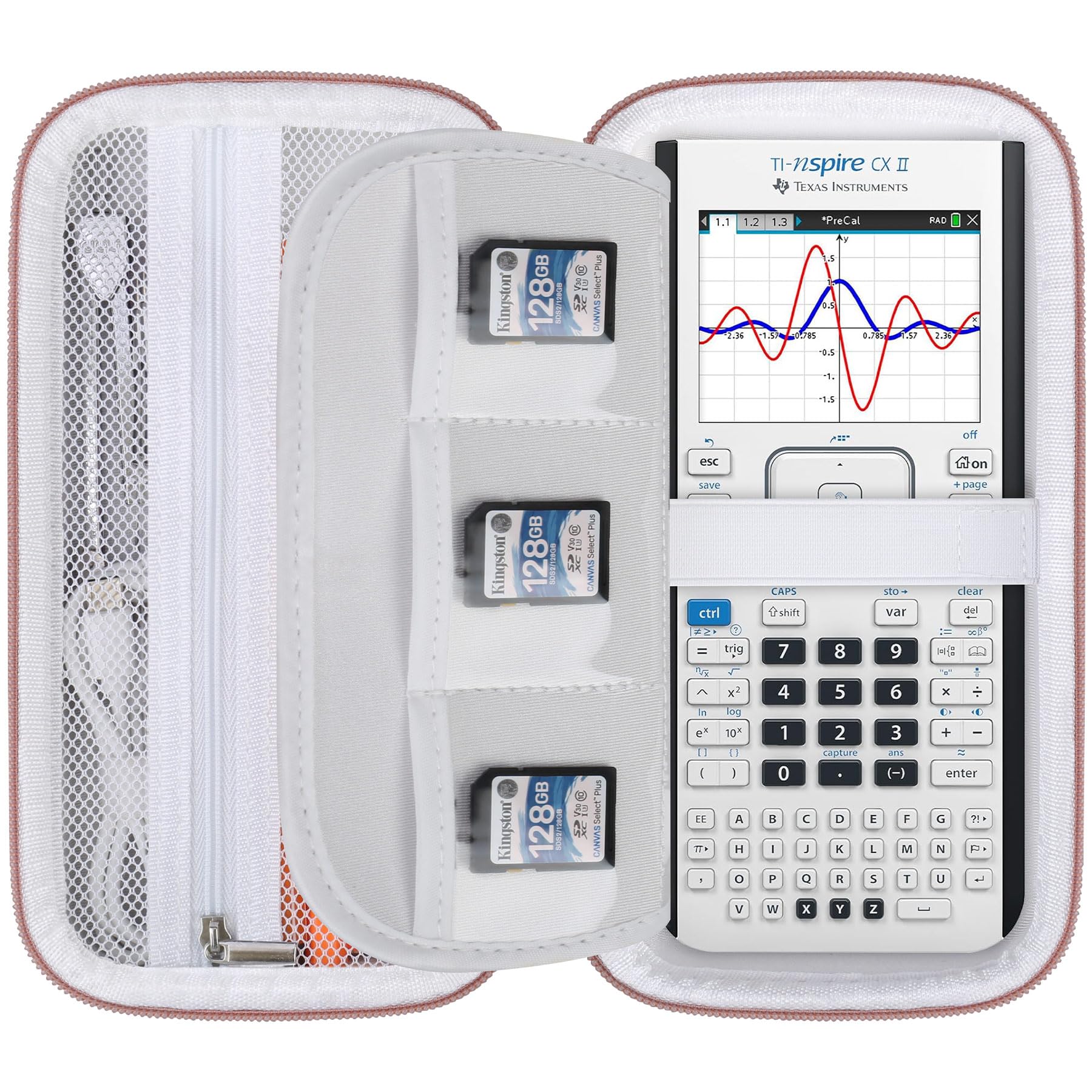 Elonbo Carrying Case for Texas Instruments TI-Nspire CX II CAS/CX II/CX/CX CAS Color Graphing Calculator, Extra Zipped Pocket Fits USB Cables and