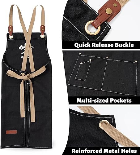 Miniatura 3 de Delantales de chef para mujeres y hombres, personalizados, de lona, con espalda cruzada, para cocinar, hornear, barista, jardinería, carpintería