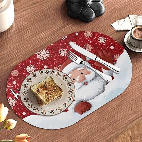 Miniatura 6 de Heat Resistant Placemats Set of 4 Christmas Santa Xmas Non-Slip, Heat Resistant Oval Leather Placemat Soft Waterproof Table Mats Easy to Clean for