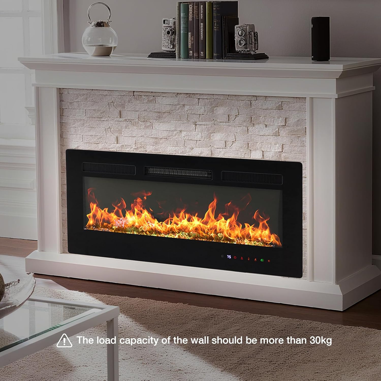 DUMOS 36 Inch Electric Fireplace Wall Mounted/Recessed/Free Standing Space Heater with Remote Control Adjustable Flame Colors Touch Screen Energy Saving, Black
