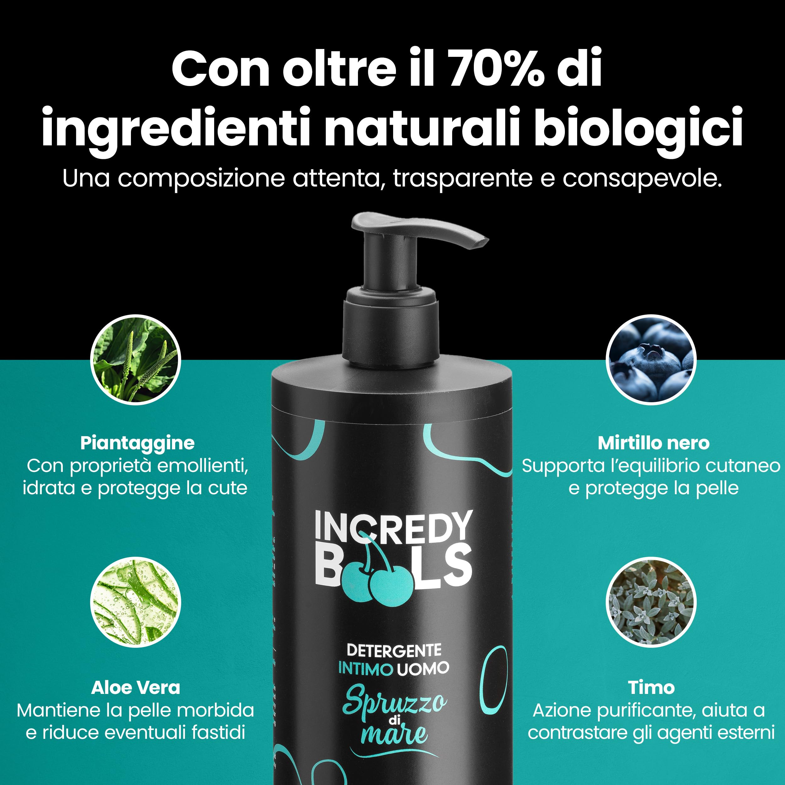 Incredy BooLS - Limpiador íntimo para hombre Bio & Vegan Ph 5,5 perfumado - 500 ml (pulverización de mar)
