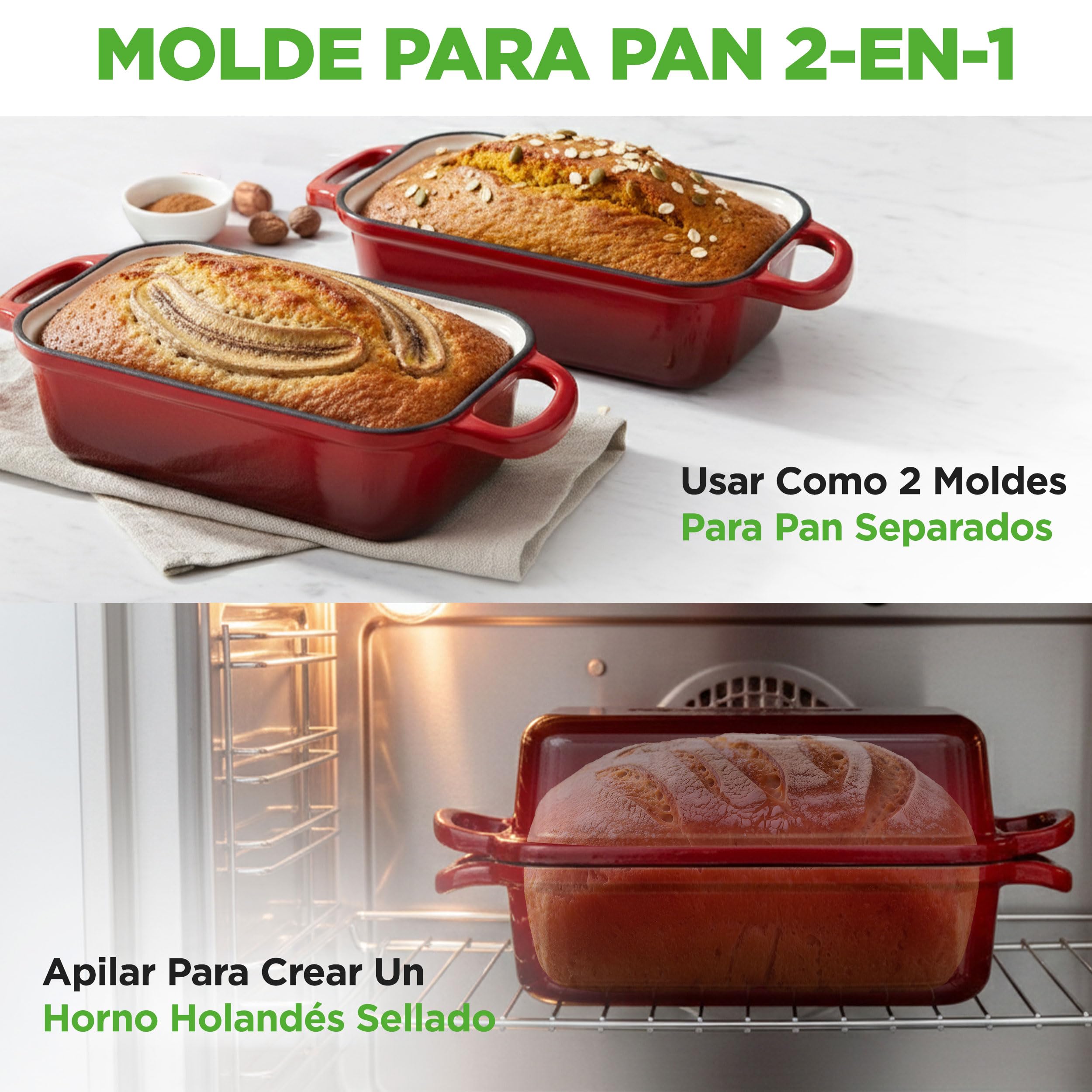 NutriChef horno holandés rectangular para masa madre, Molde para pan con tapa, Hierro fundido esmaltado, Con guantes de silicona para pan artesanal, 35 cm