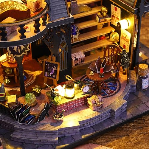 Miniatura 5 de CUTEROOM Casa de muñecas en miniatura con muebles, kit de casa de muñecas en miniatura para bricolaje, kit de casa de muñecas de bricolaje más luz