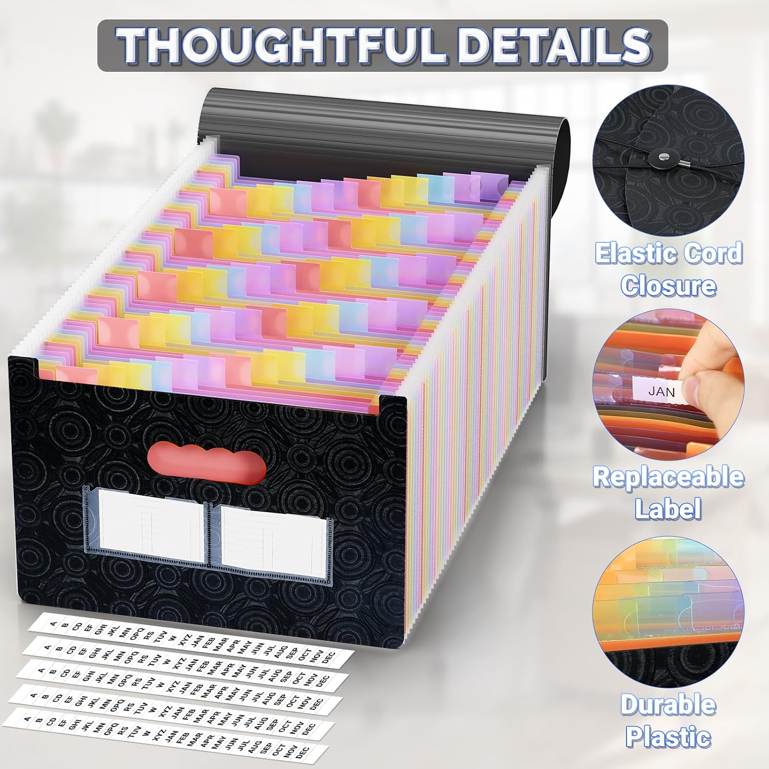 AFMAT Accordion File Organizer, 60 Pockets Expanding File Folder w/Labels, Expandable Letter/A4 Size File Folder for Bill Tax Receipt, Portable File Organizer for Home Office School AF11BK