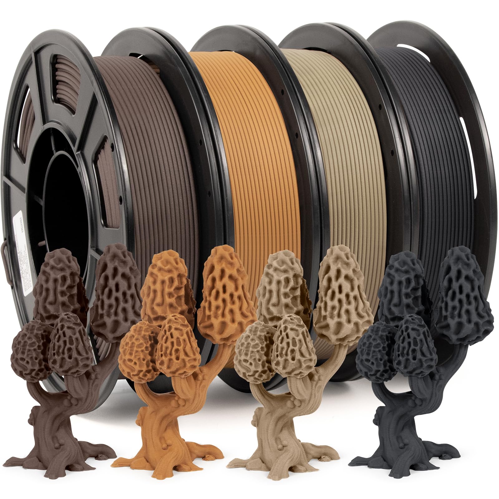iSANMATE PLA Wood Filament pour Imprimante 3D, Bois de Pin Blanc, Sable, Poirier Jaune et Ebène 1.75mm, 250g X 4 Pack, Précision Dimensionnelle +/- 0,02 mm (20% Poudre de Bois+80% PLA+)
