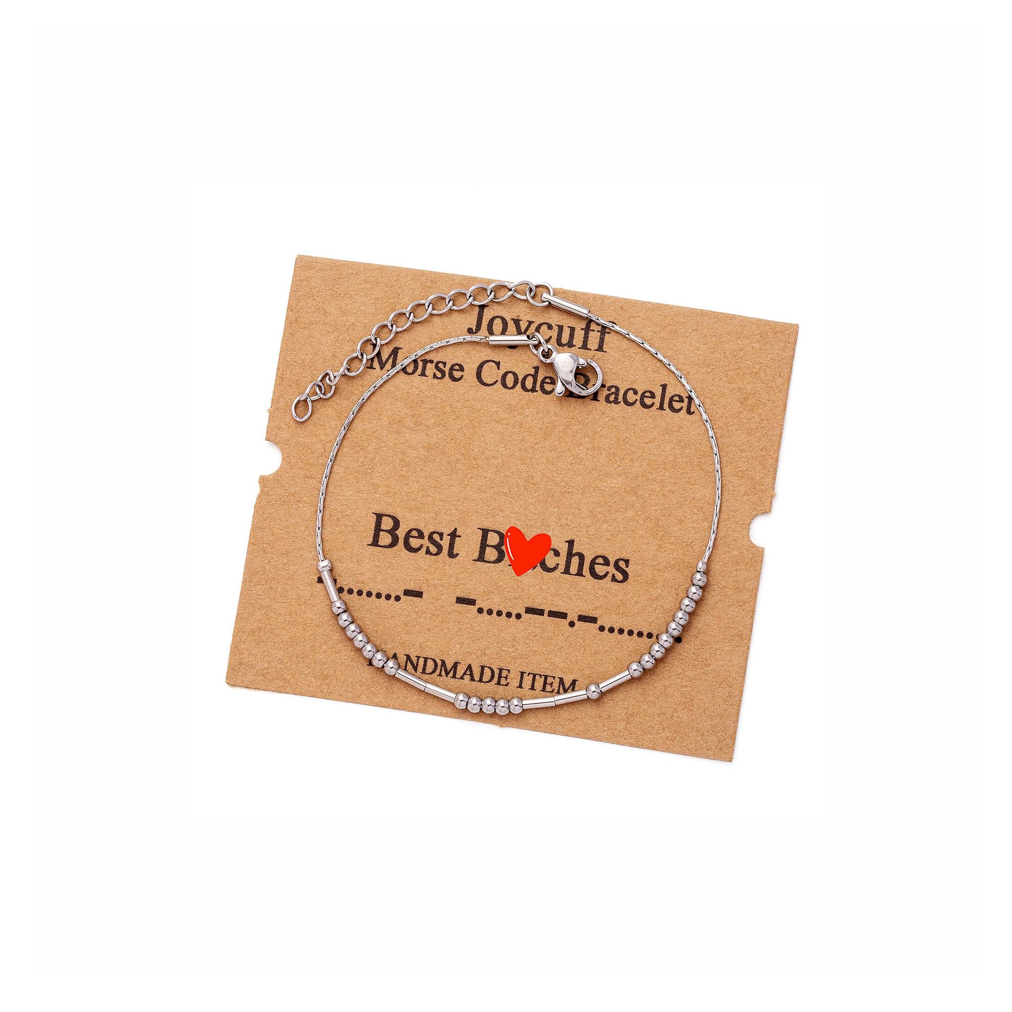 Morse Code Bracelets for Women, Gold Silver Stainless Steel Beads Bracelets