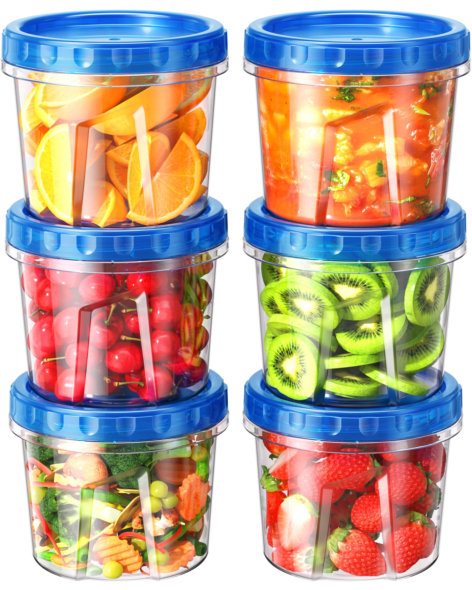 BiuLeon 6 Pack-24 oz Freezer Storage Containers, Plastic Food Storage Containers with Twist Top Lids, BPA Free and Reusable Soup Containers with Lids, Leakproof/Microwave/Dishwasher Safe