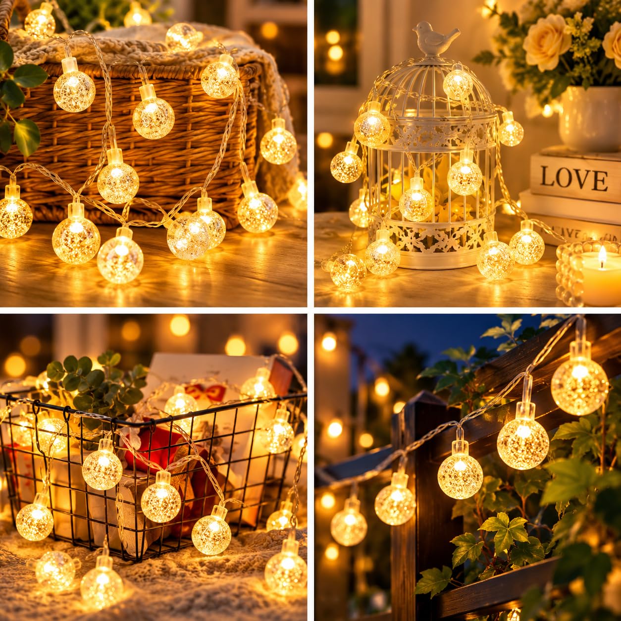 Crystal Ball String Lights - Warm White Glow -6