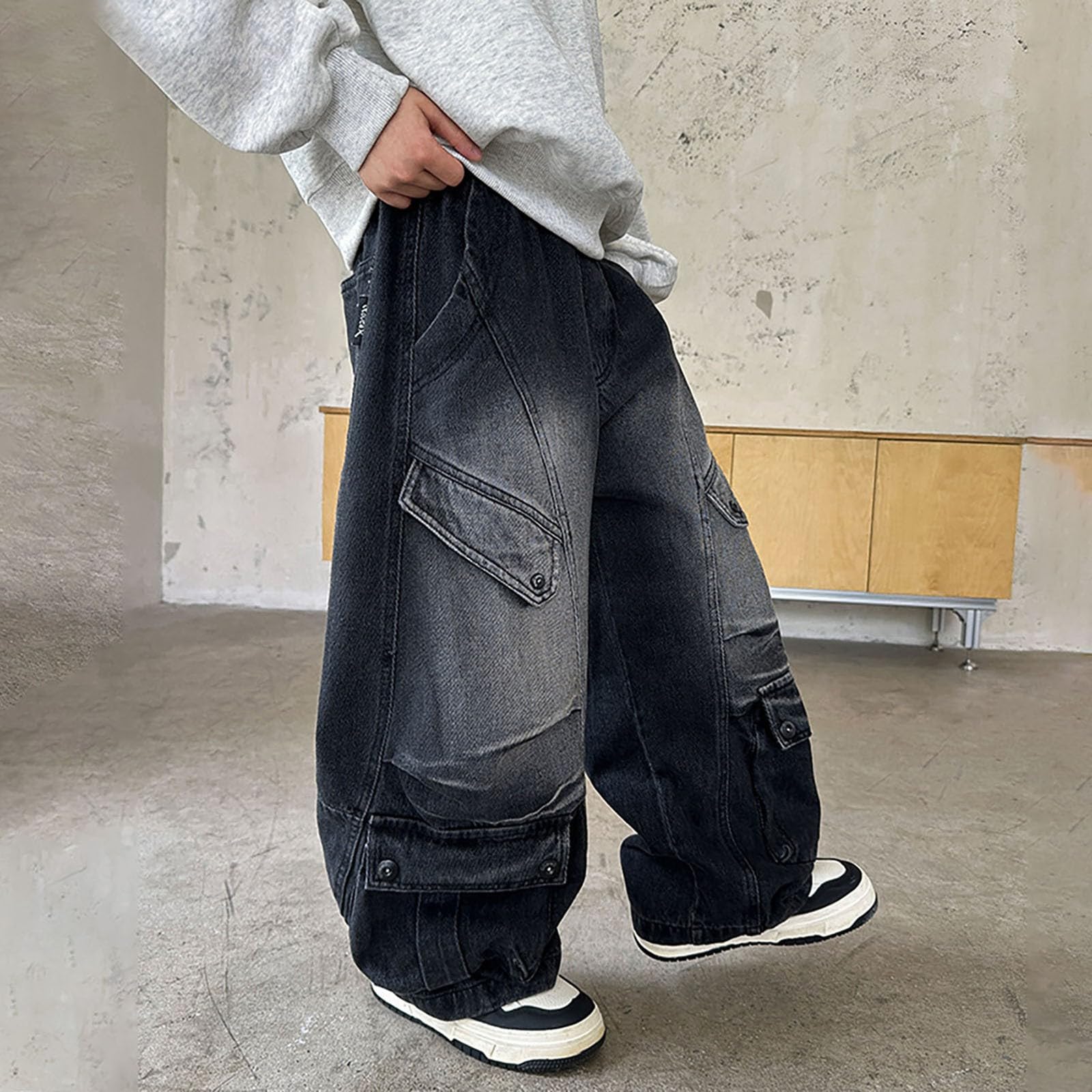 Pantalones vaqueros cargo para niños cómodos para evitar roturas 8