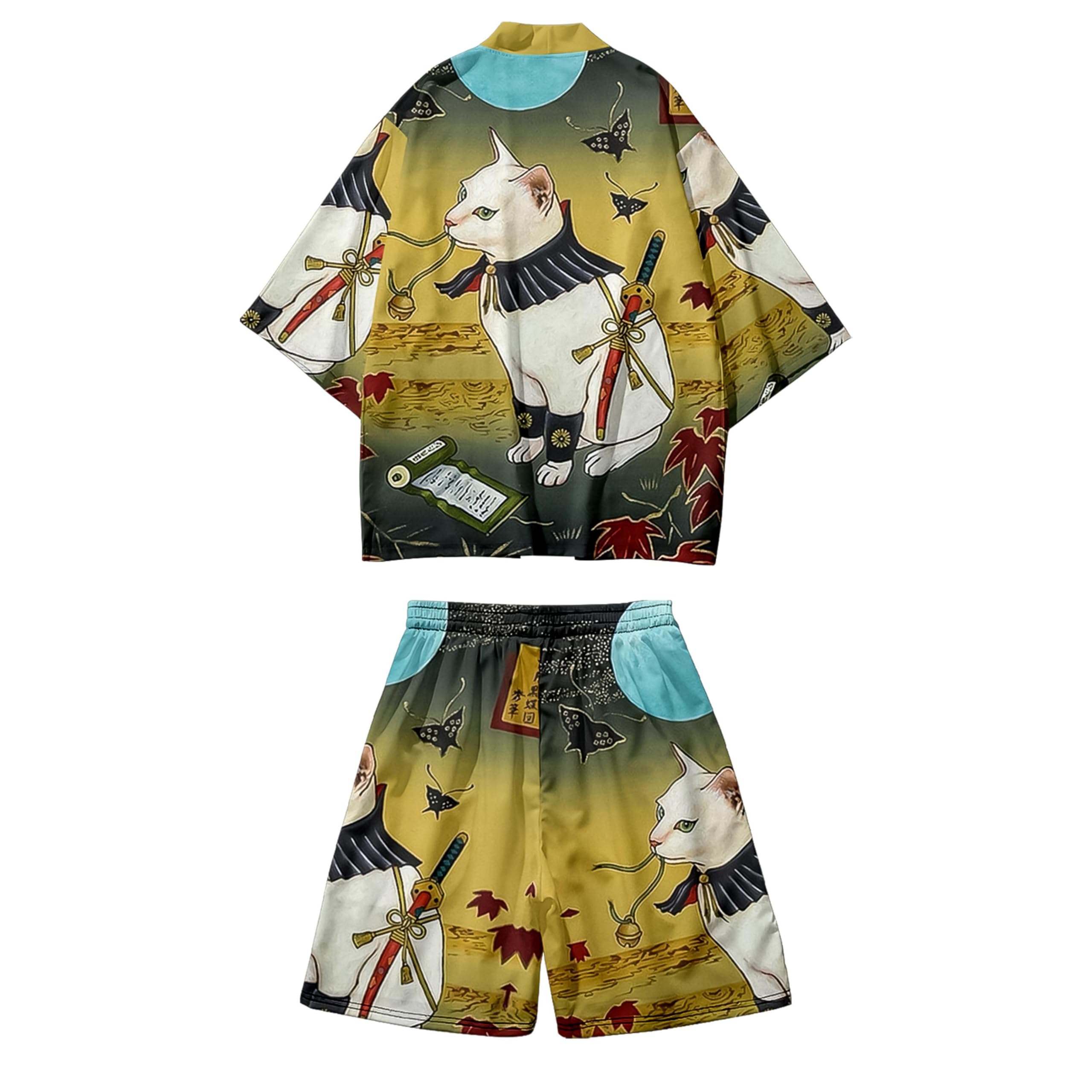 Men's Japanese Kimono Set 2 Piece Shorts Sets Summer Beach Vacation Outfits