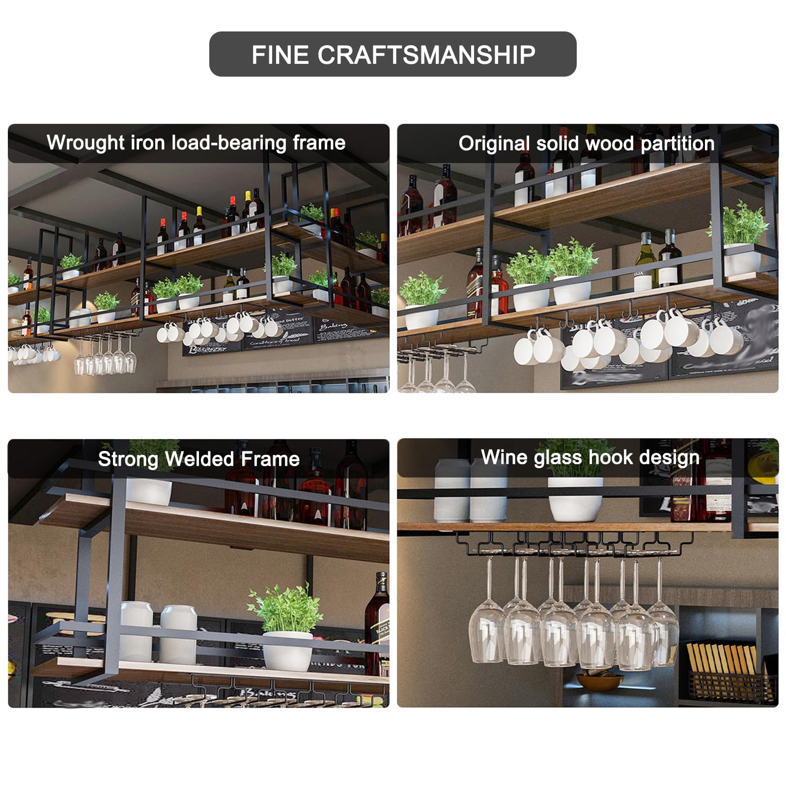 Botellero Colgante Techo, Soporte para copas de vino Colgante, 2 Niveles Soporte para Botellas de Metal de Gran Capacidad, Estante Multi Funcional para Vino para Bar Comedor Cocina 100×30×80cm - 5