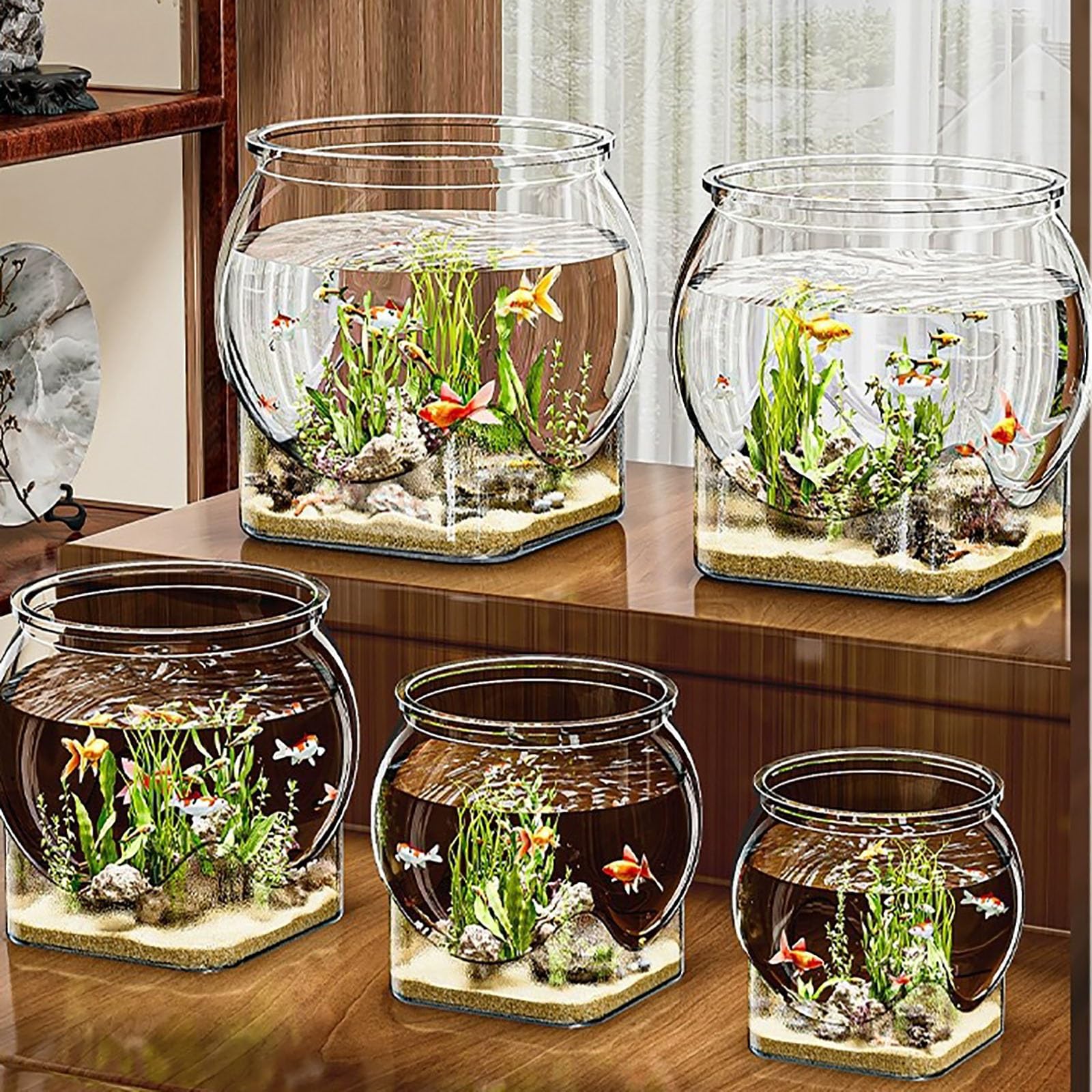 Aquarium Rond, Bol À Poisson Rouge Clair,Réservoir De Poissons D’Aquarium Clair,Rouge Mini Aquarium,Aquarium De Bureau, Décoration Intérieure(Medium)