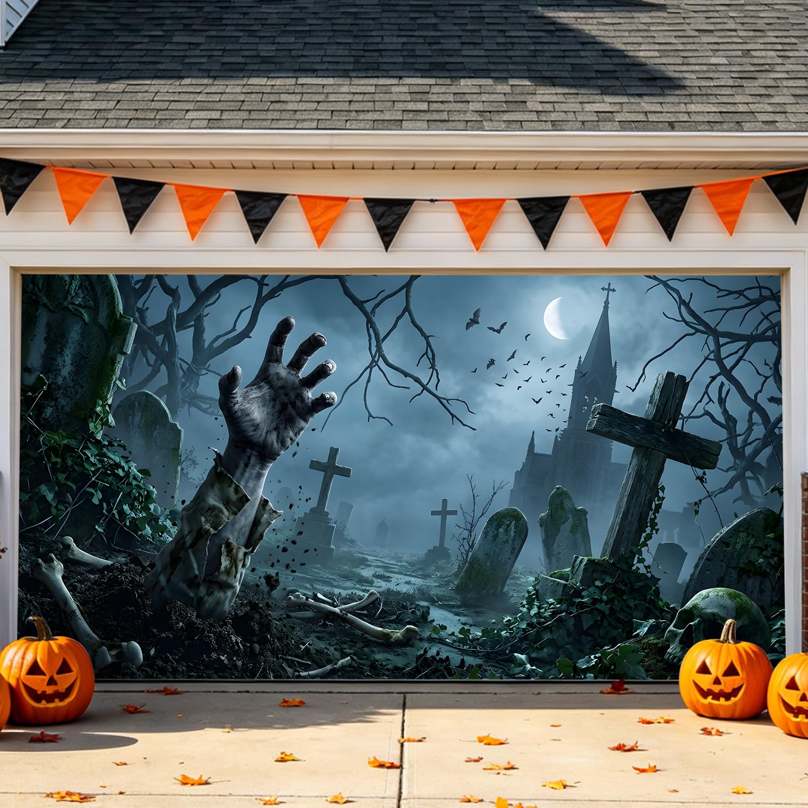 Halloween Garage Door Banner Scary Horror Decorations Outdoor Yard Decor