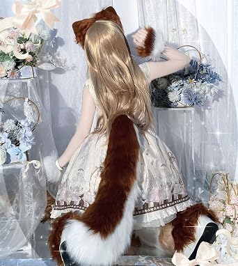 Faux Fur Cat Ears Hair Hoop Furry Wolf Fox Tail Halloween Neck Chocker Fuzzy Wrist Leg Warmer Cuff Cover Cosplay Set