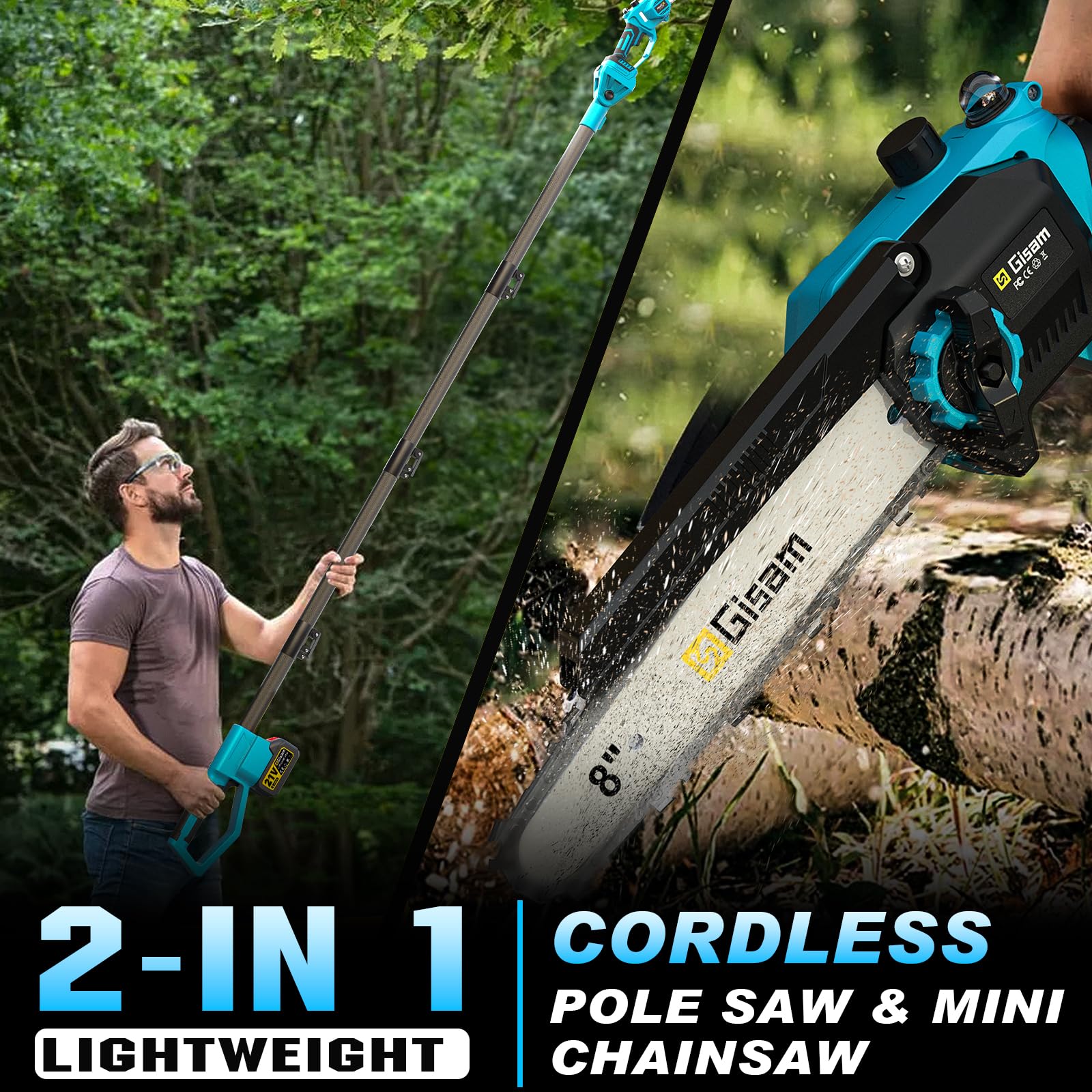 2-In-1 KettensäGe Und Hochentaster Akku FüR Makita 18v, Mit 2×4.0ah Akku, VerläNgerungsstange Bis 4.2m, BüRstenloser Motor, Elektro Hochentaster AstsäGe FüR Baumzweige, Holzschneiden